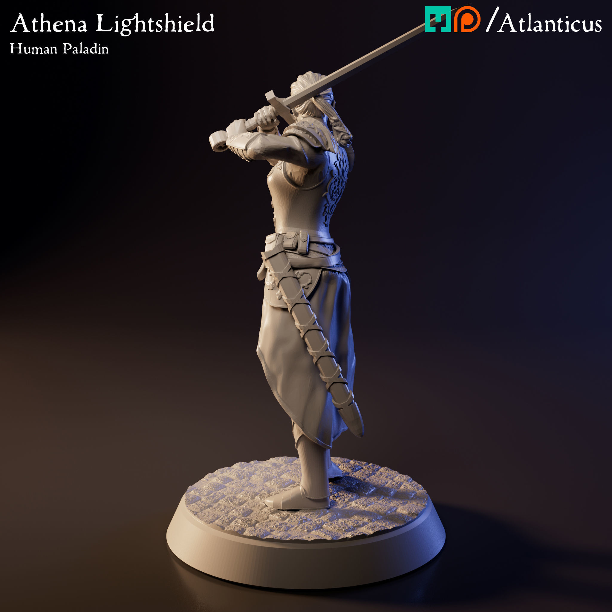 Female Human Paladin - Athena Lightshield - Sword 2H 3D print model_5