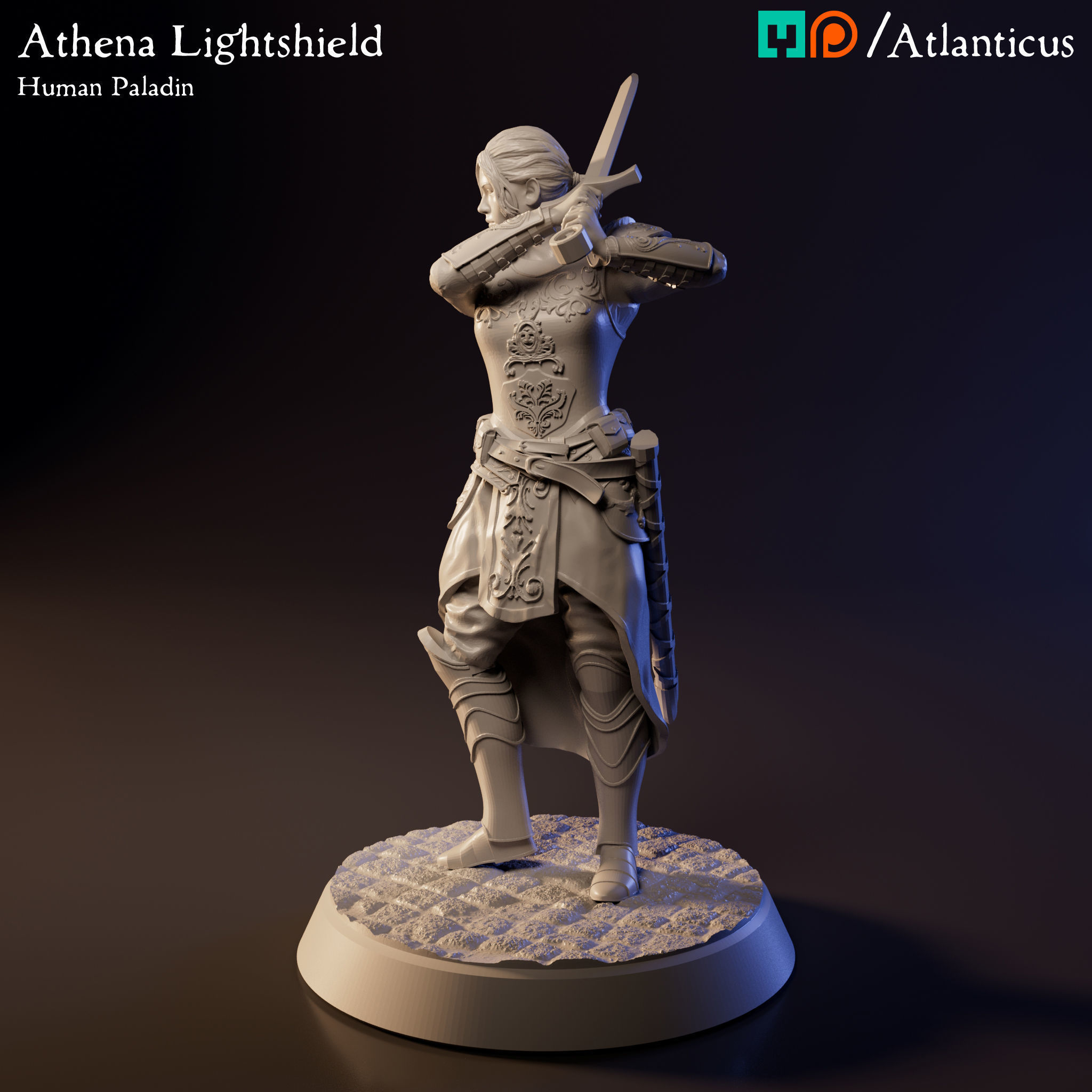 Female Human Paladin - Athena Lightshield - Sword 2H 3D print model_7
