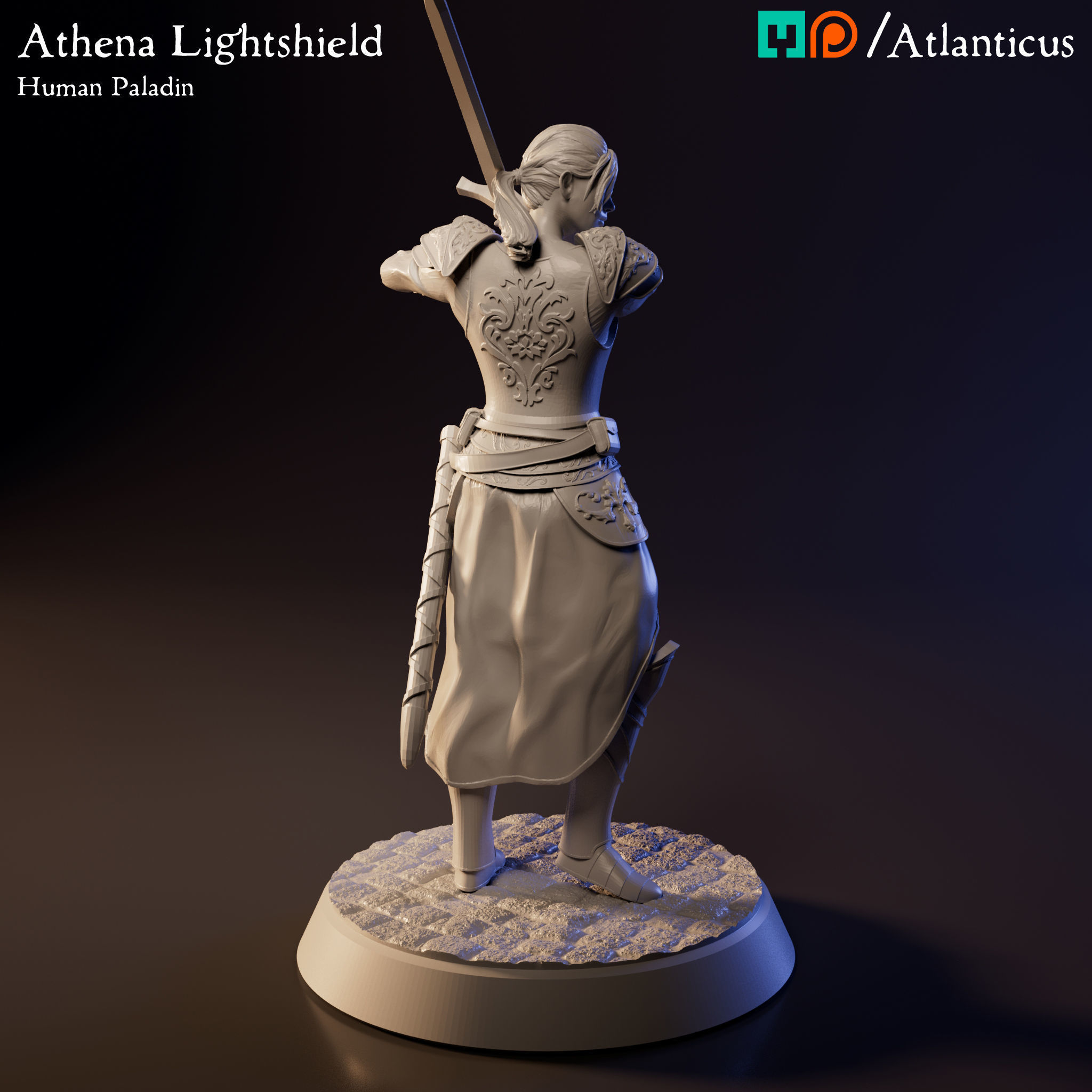 Female Human Paladin - Athena Lightshield - Sword 2H 3D print model_3