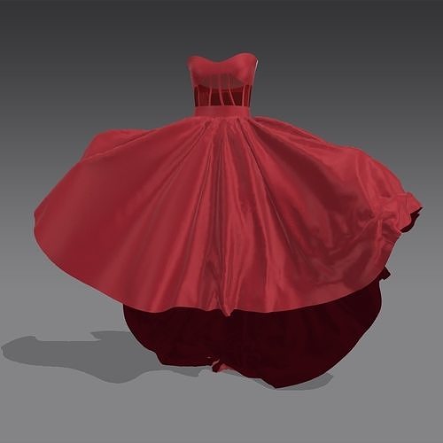 Corset dress red look asymetric  Low-poly 3D model