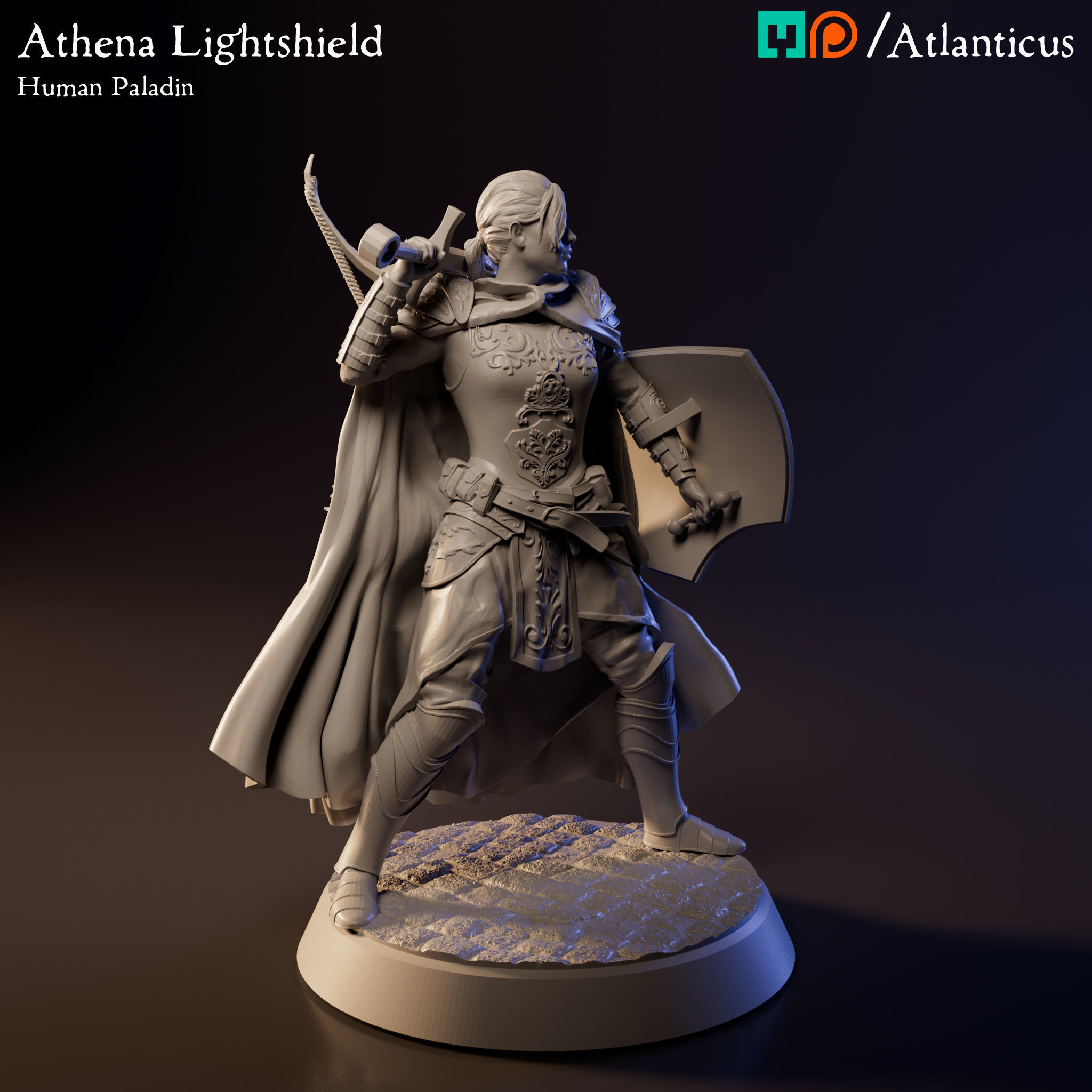 Female Human Paladin - Athena Lightshield - Sword 1H 3D print model_1