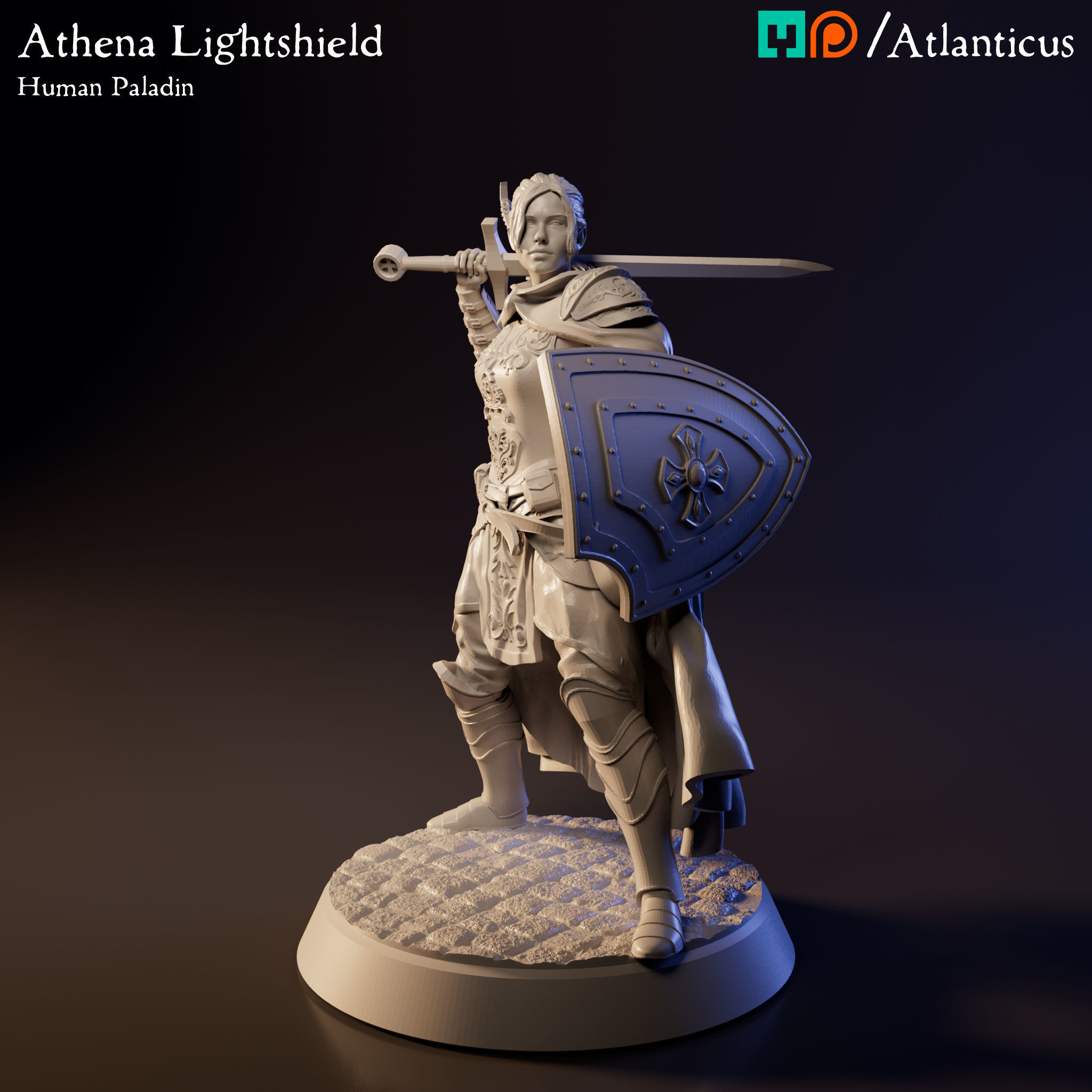 Female Human Paladin - Athena Lightshield - Sword 1H 3D print model_7