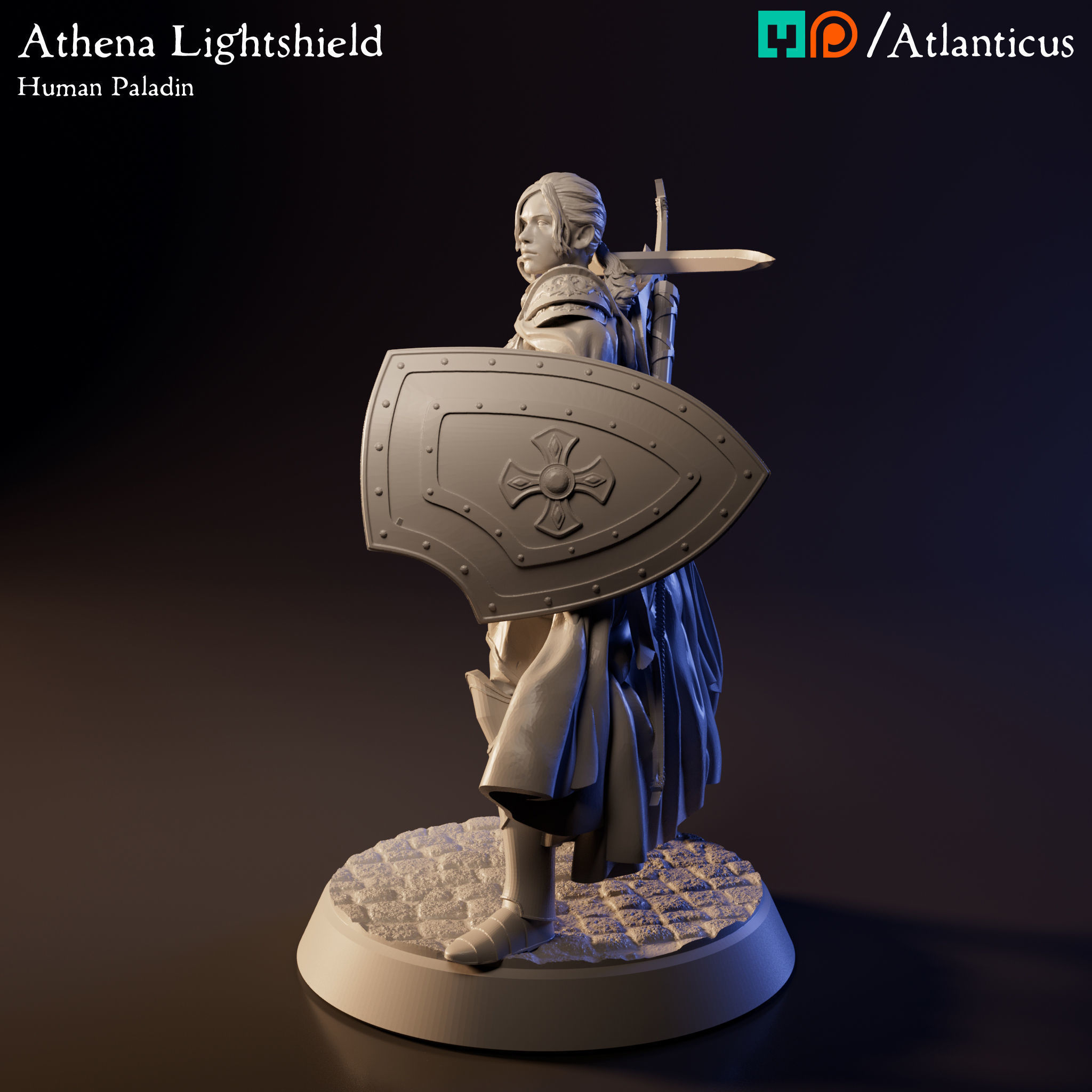 Female Human Paladin - Athena Lightshield - Sword 1H 3D print model_6