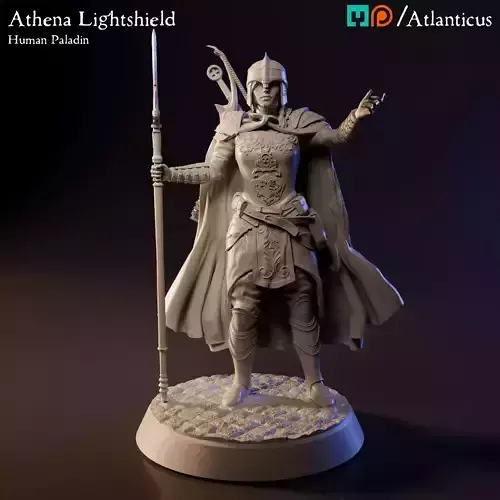 Female Human Paladin - Athena Lightshield - Spear 3D print model