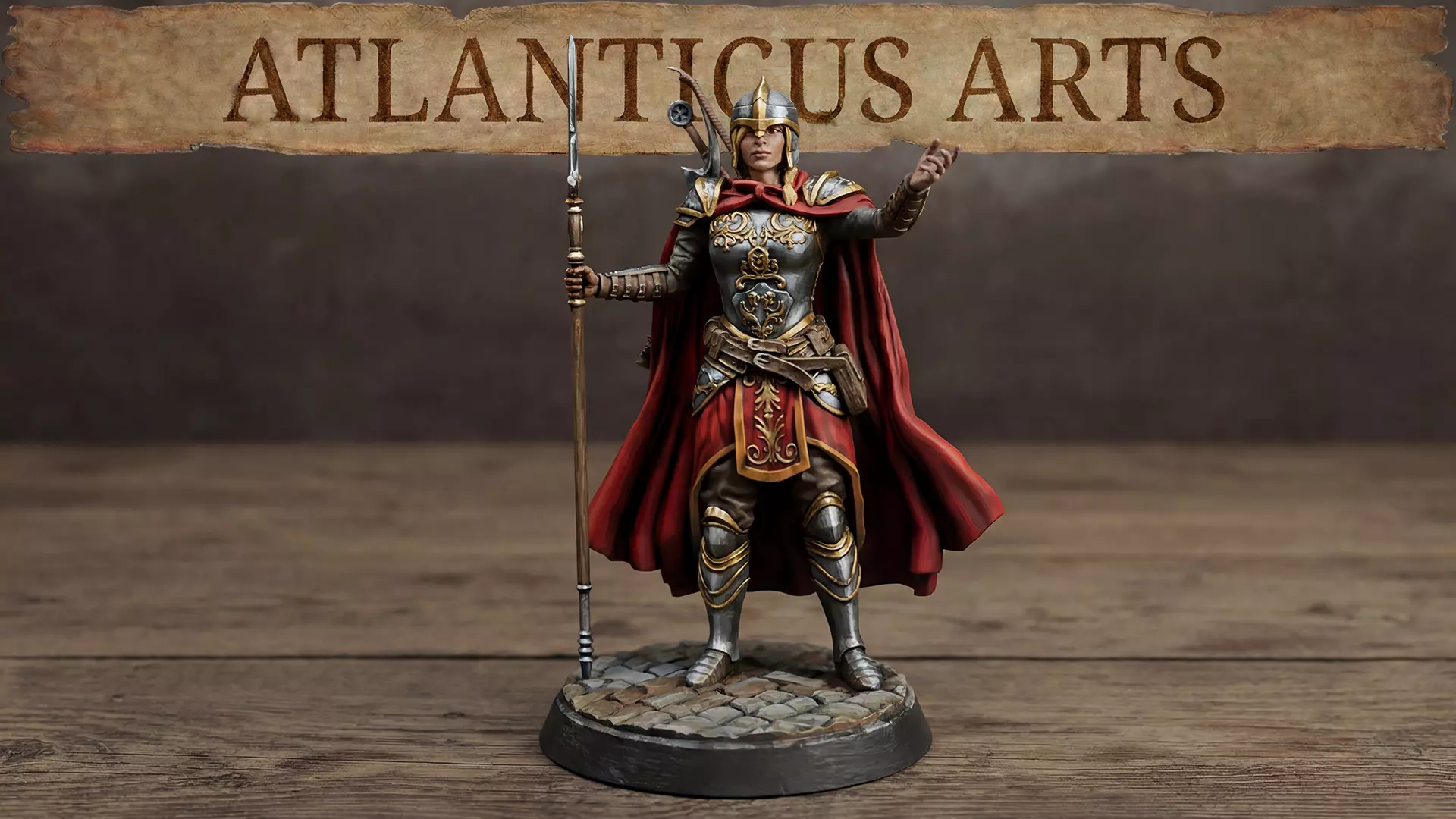 Female Human Paladin - Athena Lightshield - Spear 3D print model