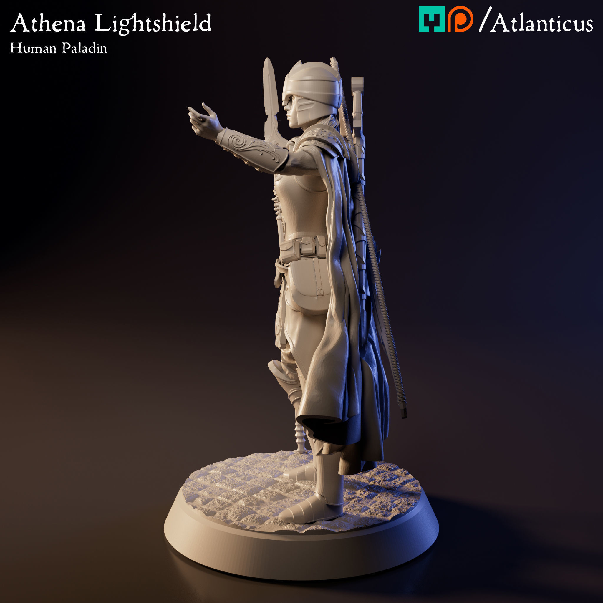 Female Human Paladin - Athena Lightshield - Spear 3D print model_6