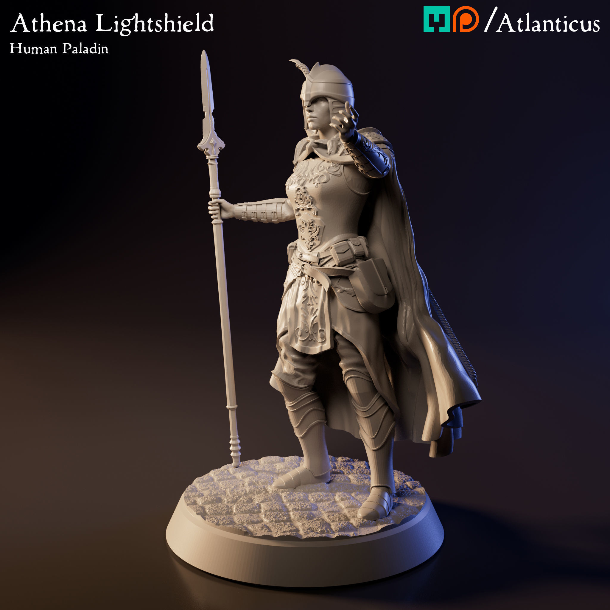 Female Human Paladin - Athena Lightshield - Spear 3D print model_7