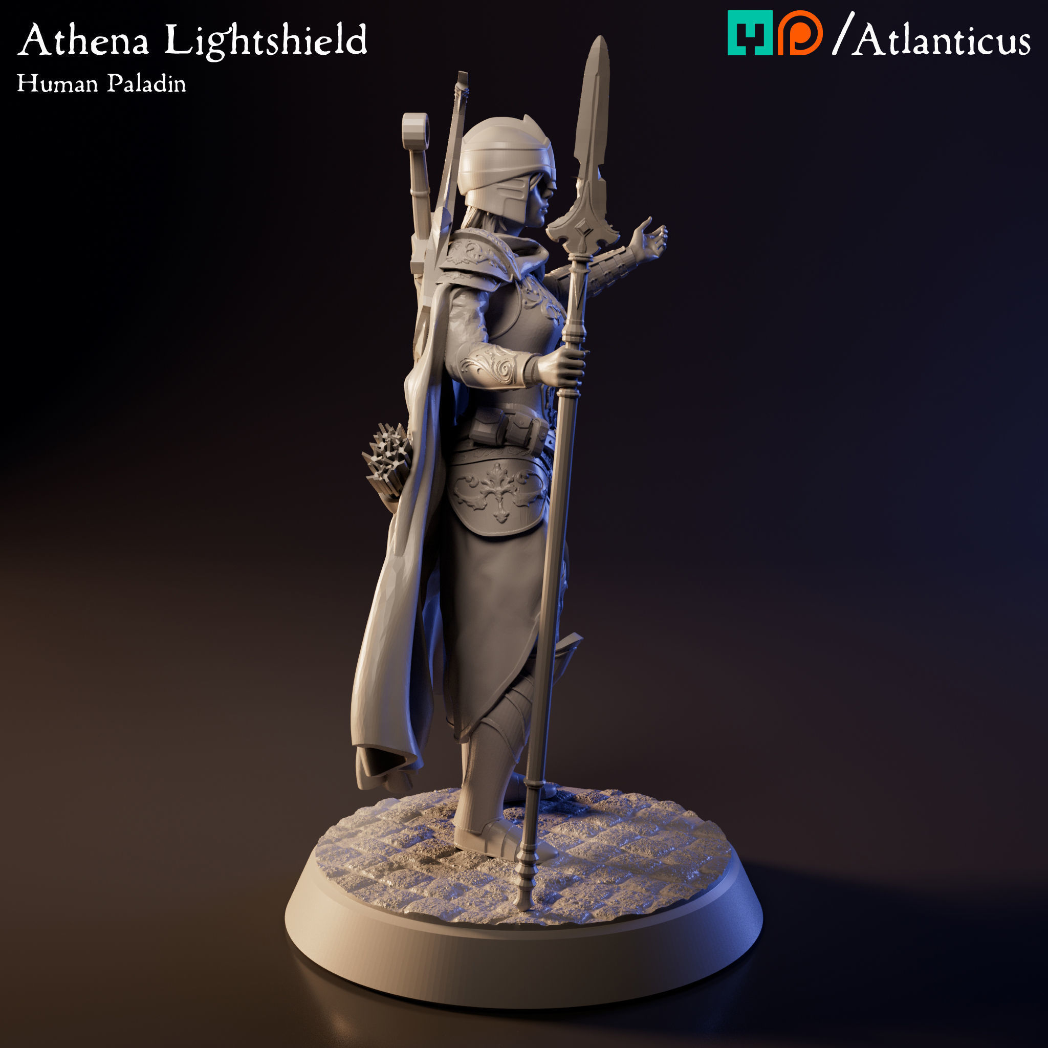 Female Human Paladin - Athena Lightshield - Spear 3D print model_2