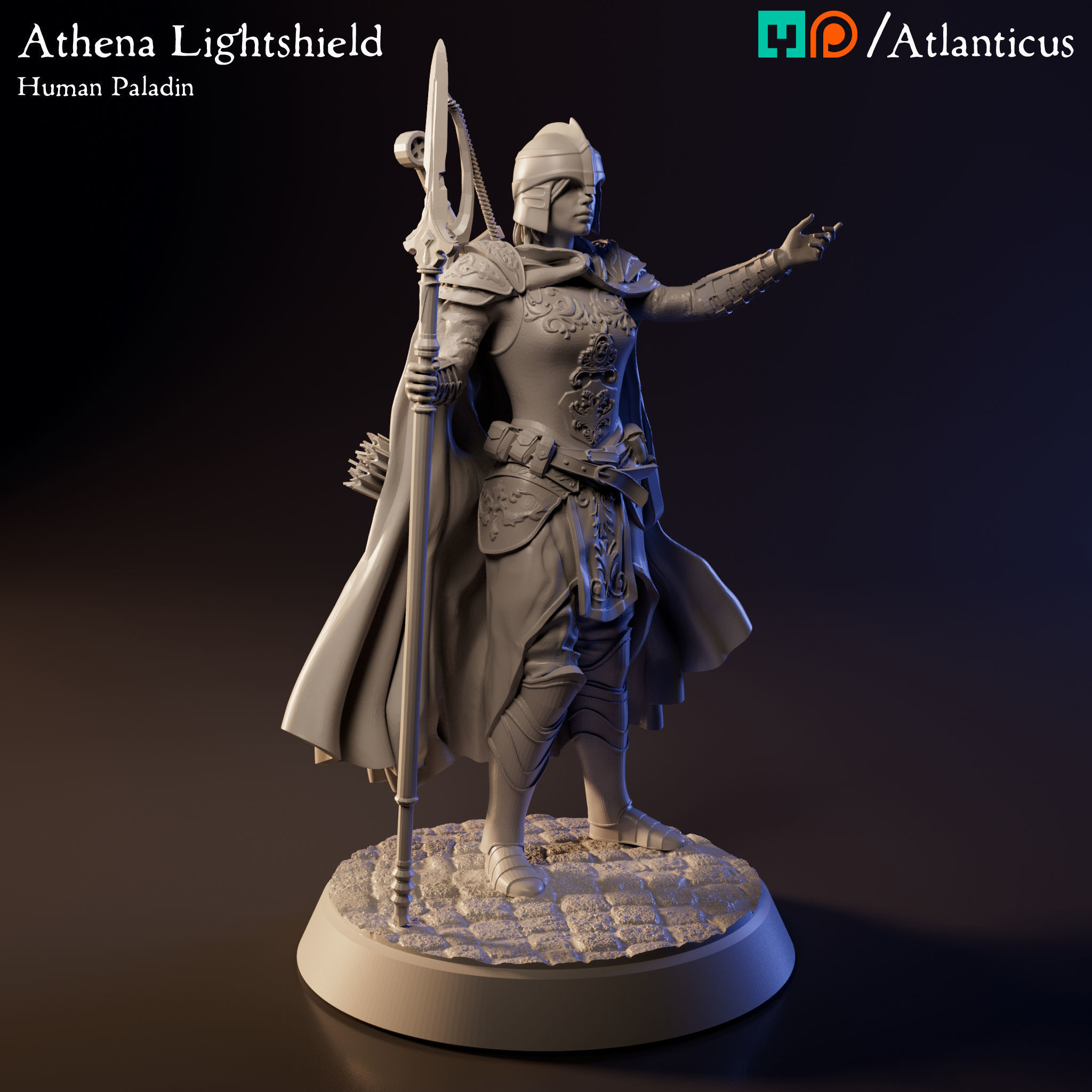 Female Human Paladin - Athena Lightshield - Spear 3D print model_1