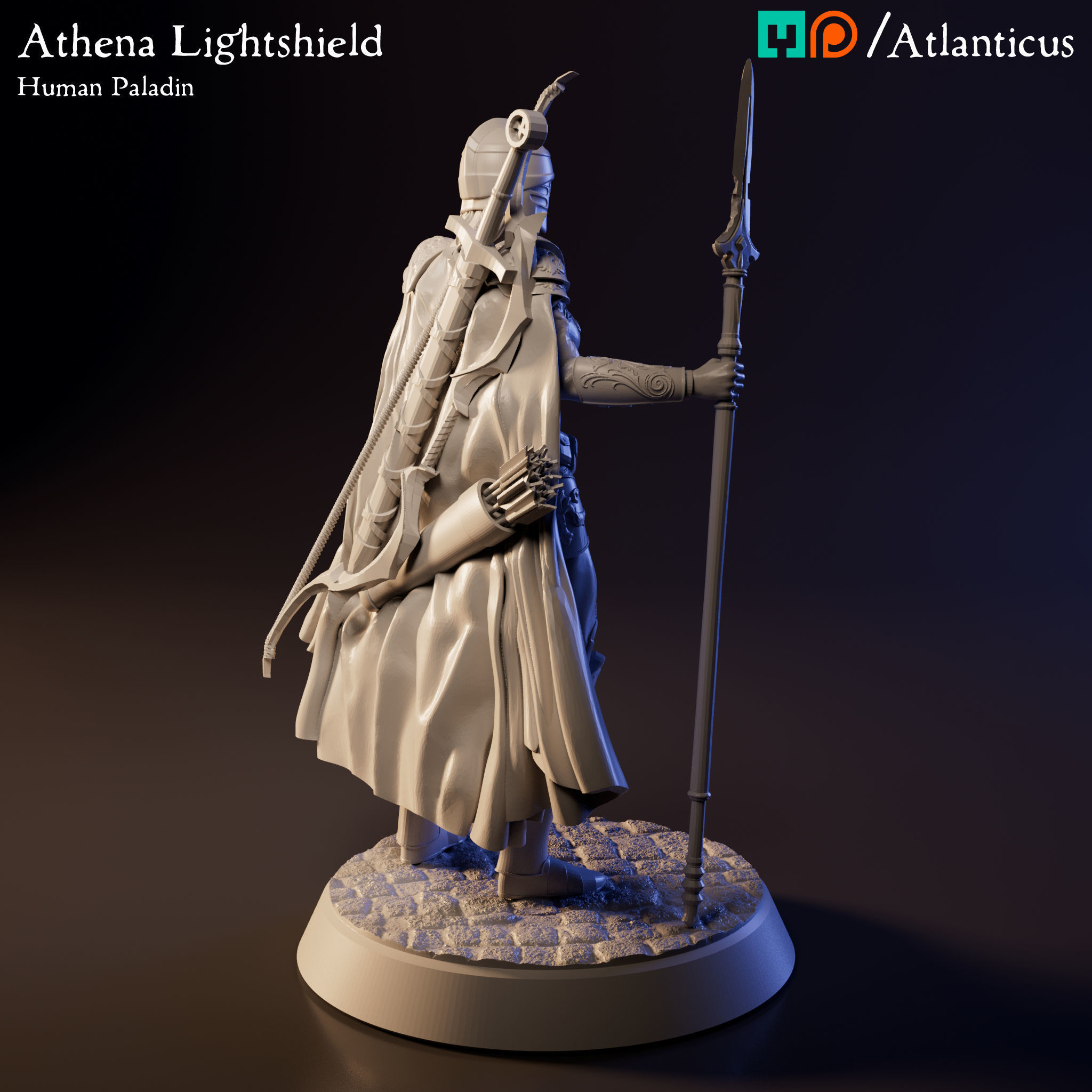 Female Human Paladin - Athena Lightshield - Spear 3D print model_3
