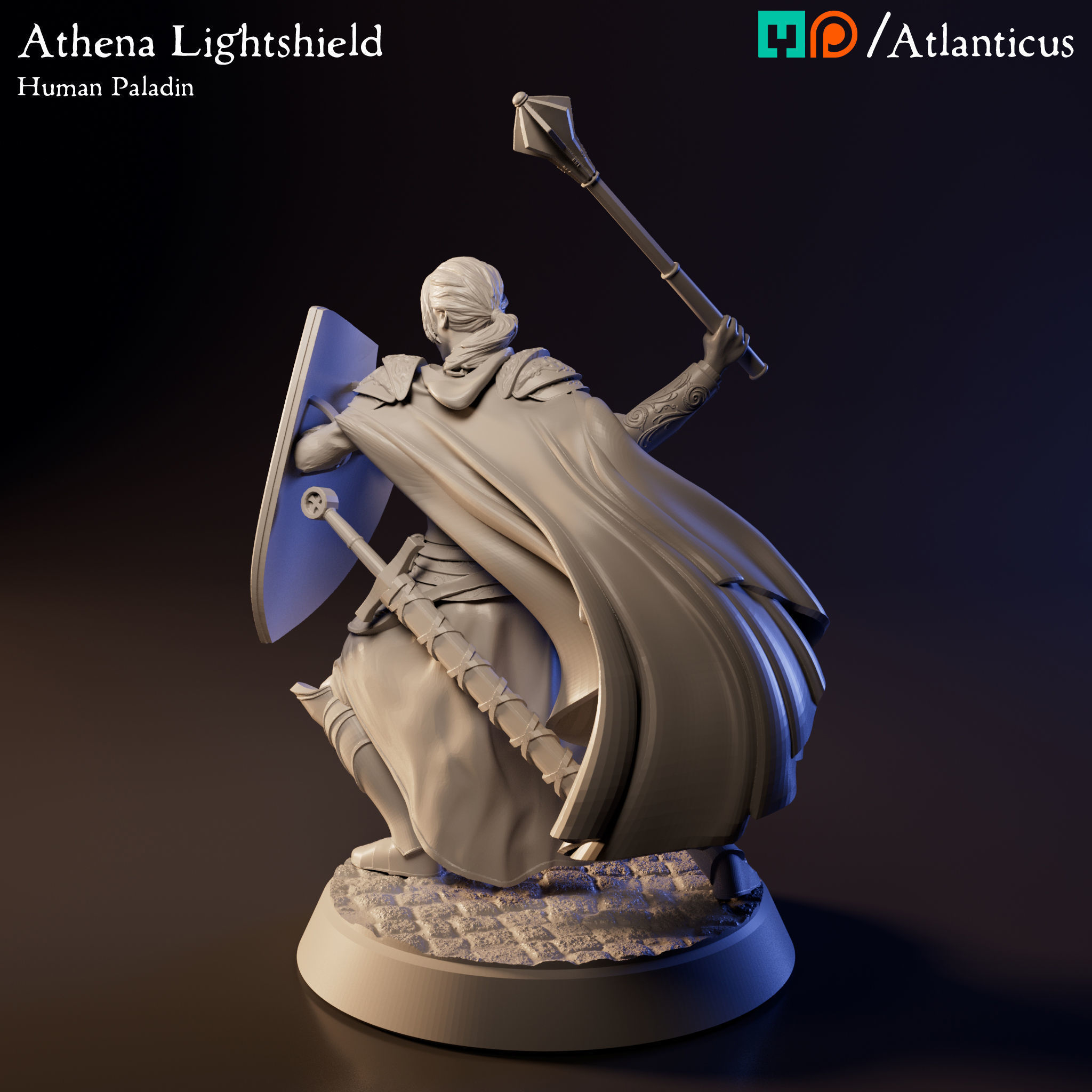 Female Human Paladin - Athena Lightshield - Mace 3D print model_4
