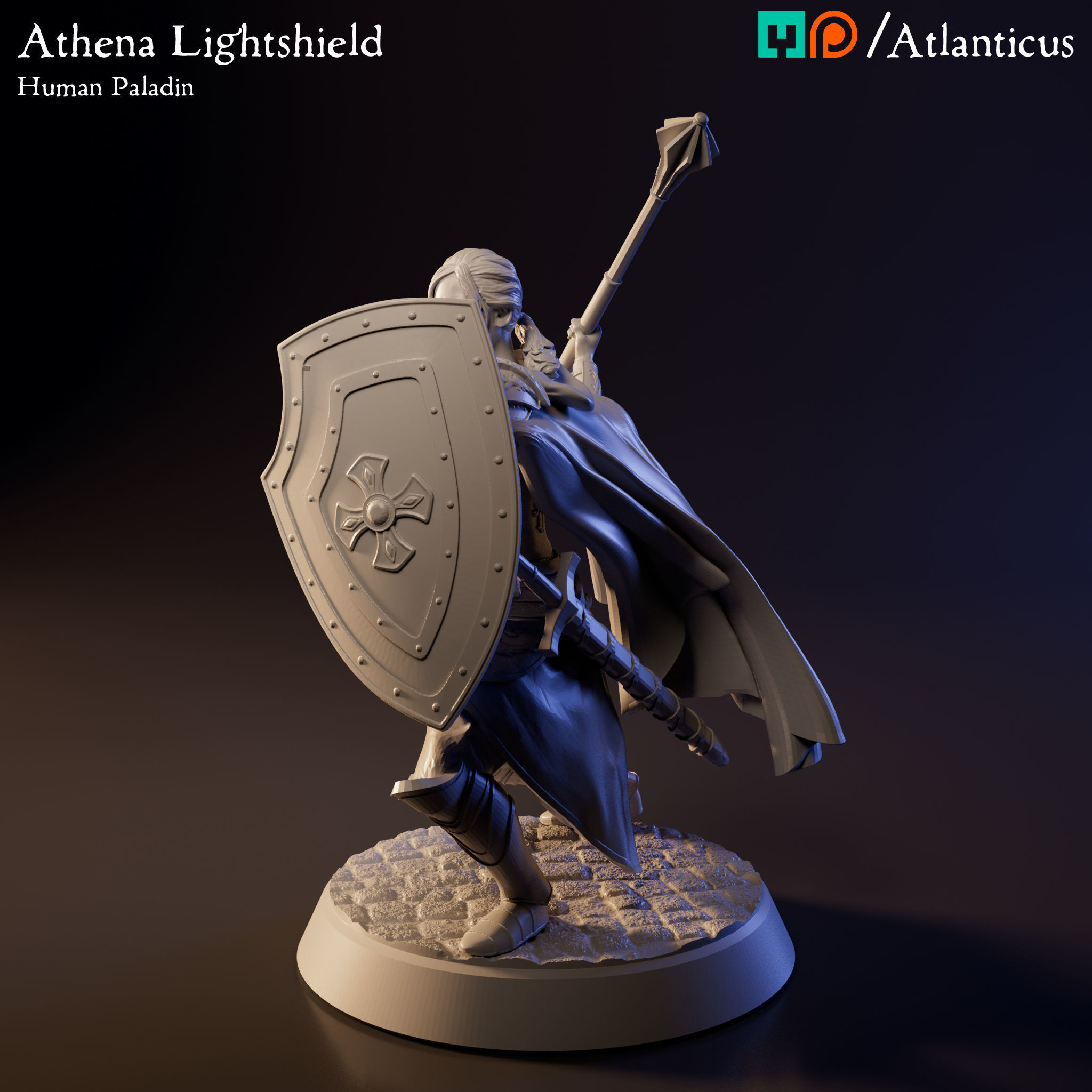 Female Human Paladin - Athena Lightshield - Mace 3D print model_6
