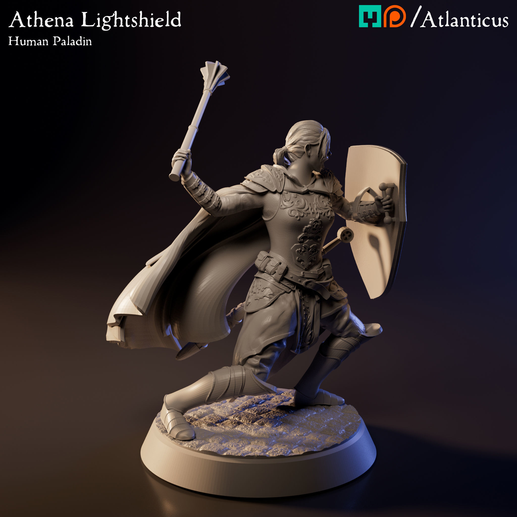 Female Human Paladin - Athena Lightshield - Mace 3D print model_1