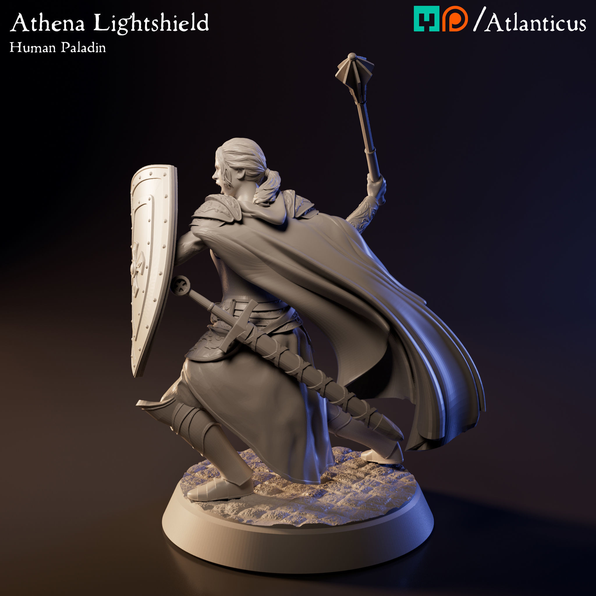Female Human Paladin - Athena Lightshield - Mace 3D print model_5
