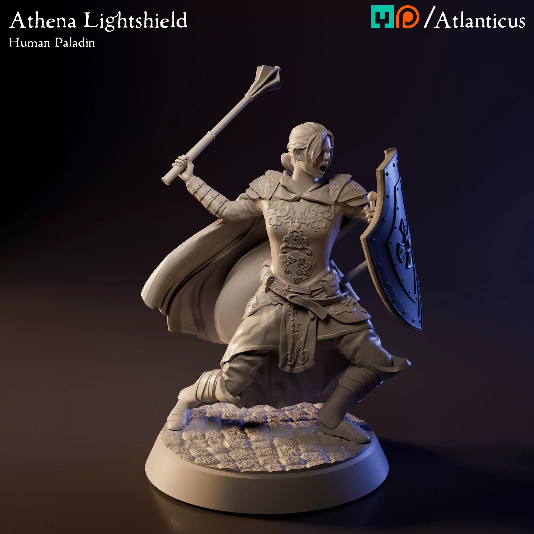 Female Human Paladin - Athena Lightshield - Mace 3D print model_0