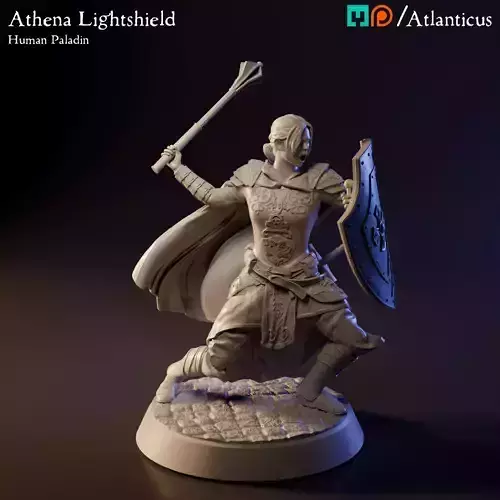 Female Human Paladin - Athena Lightshield - Mace 3D print model
