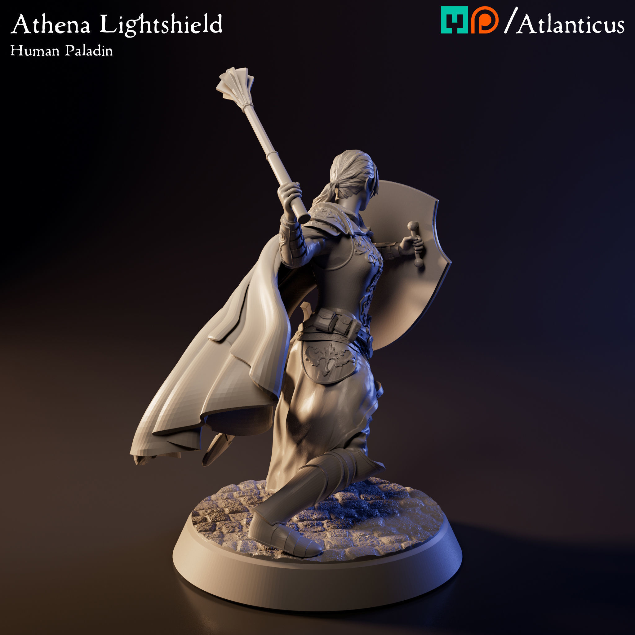 Female Human Paladin - Athena Lightshield - Mace 3D print model_2