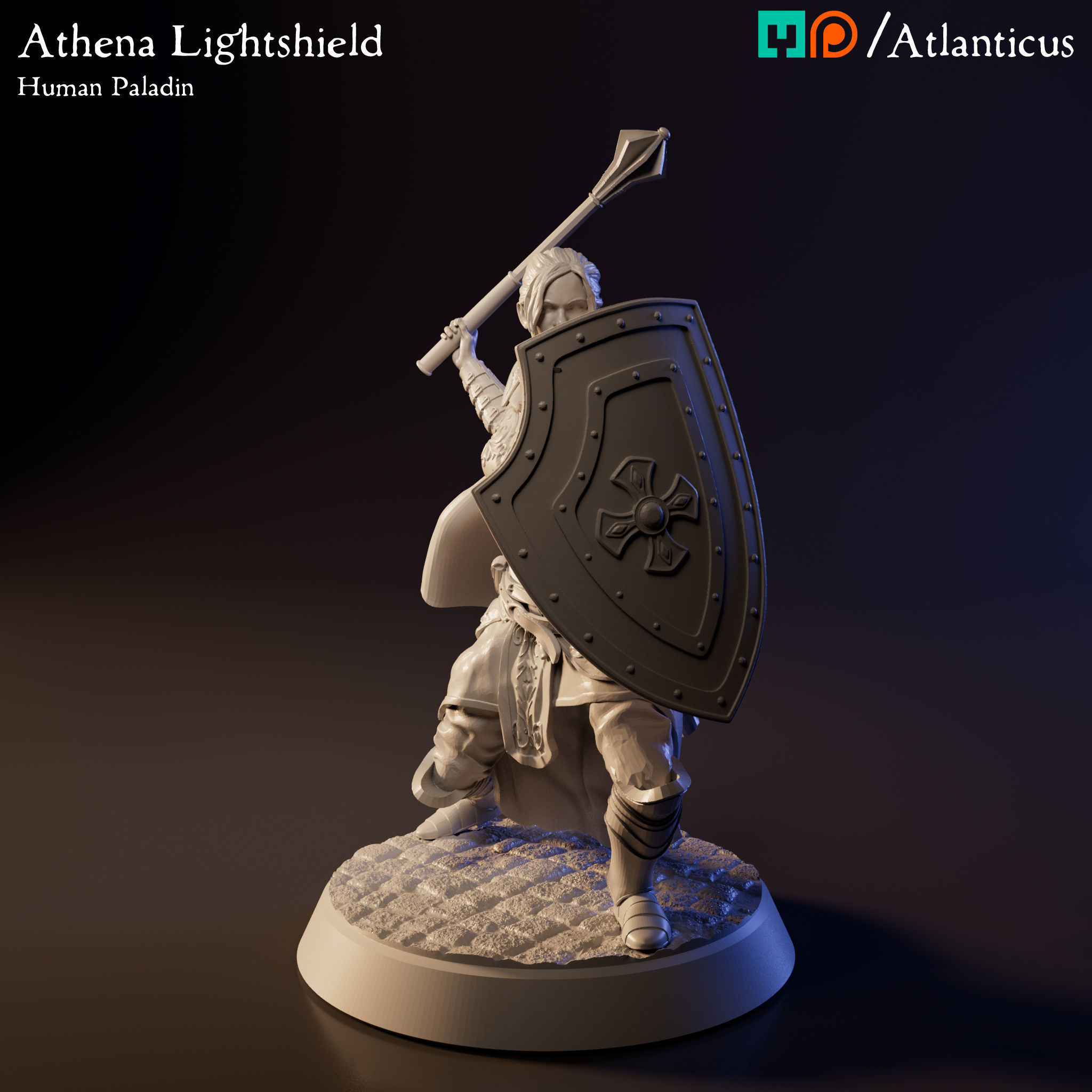 Female Human Paladin - Athena Lightshield - Mace 3D print model_7