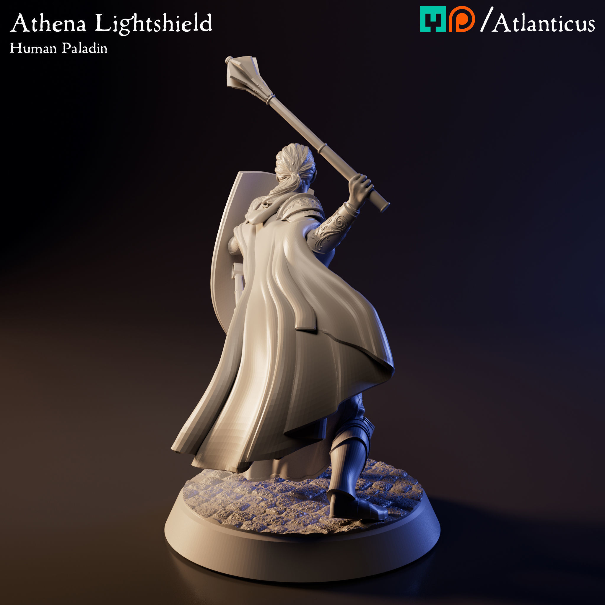 Female Human Paladin - Athena Lightshield - Mace 3D print model_3