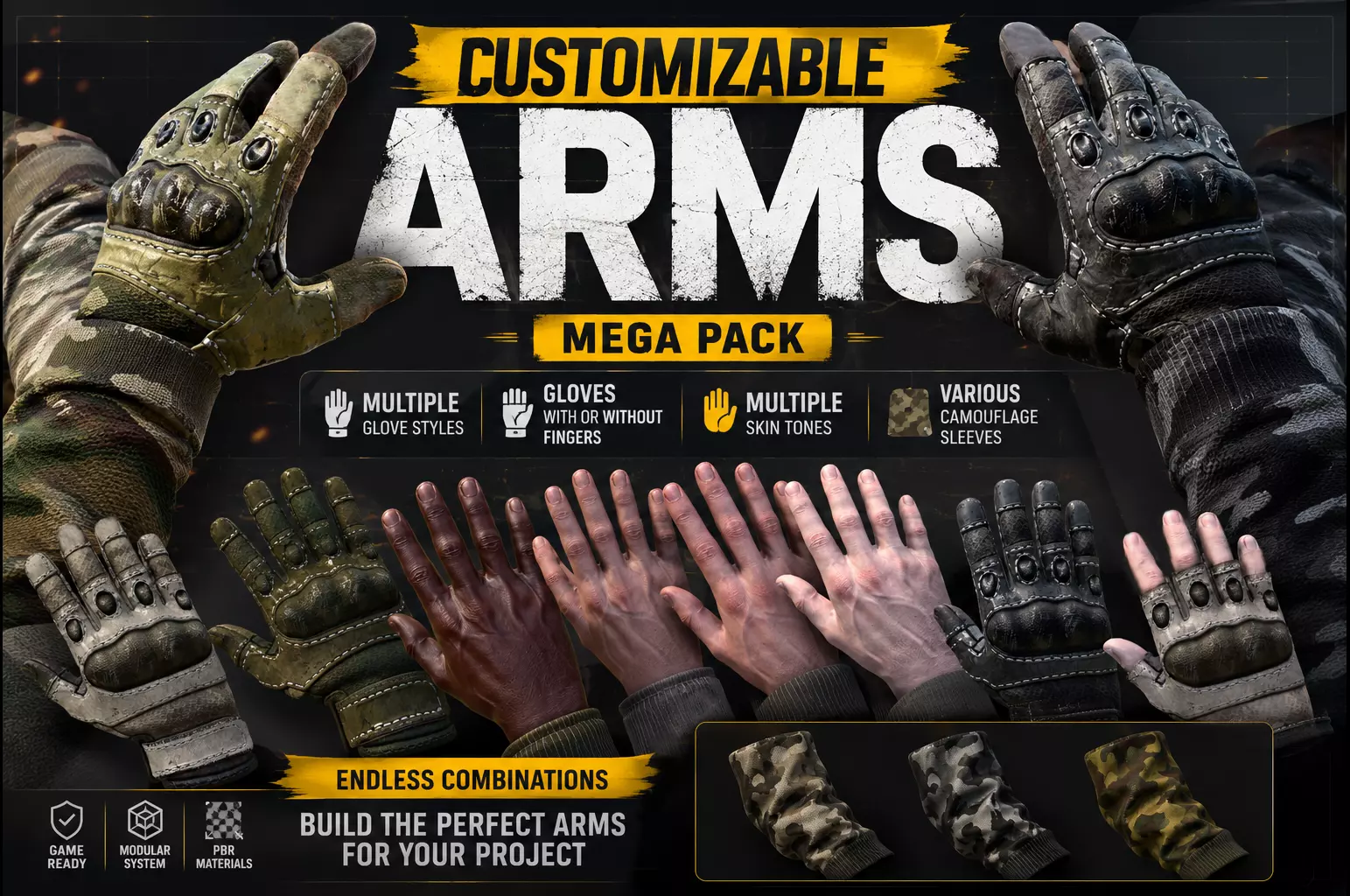 Customizable Arms Mega Pack Low-poly 3D model
