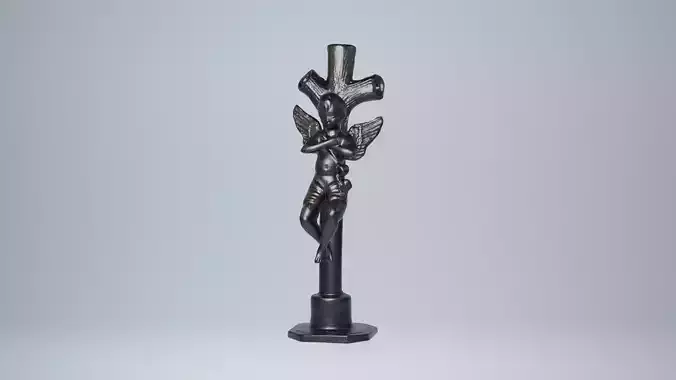 Angel Sculpture in Black Iron  Gleaming 30 cm Metal Art