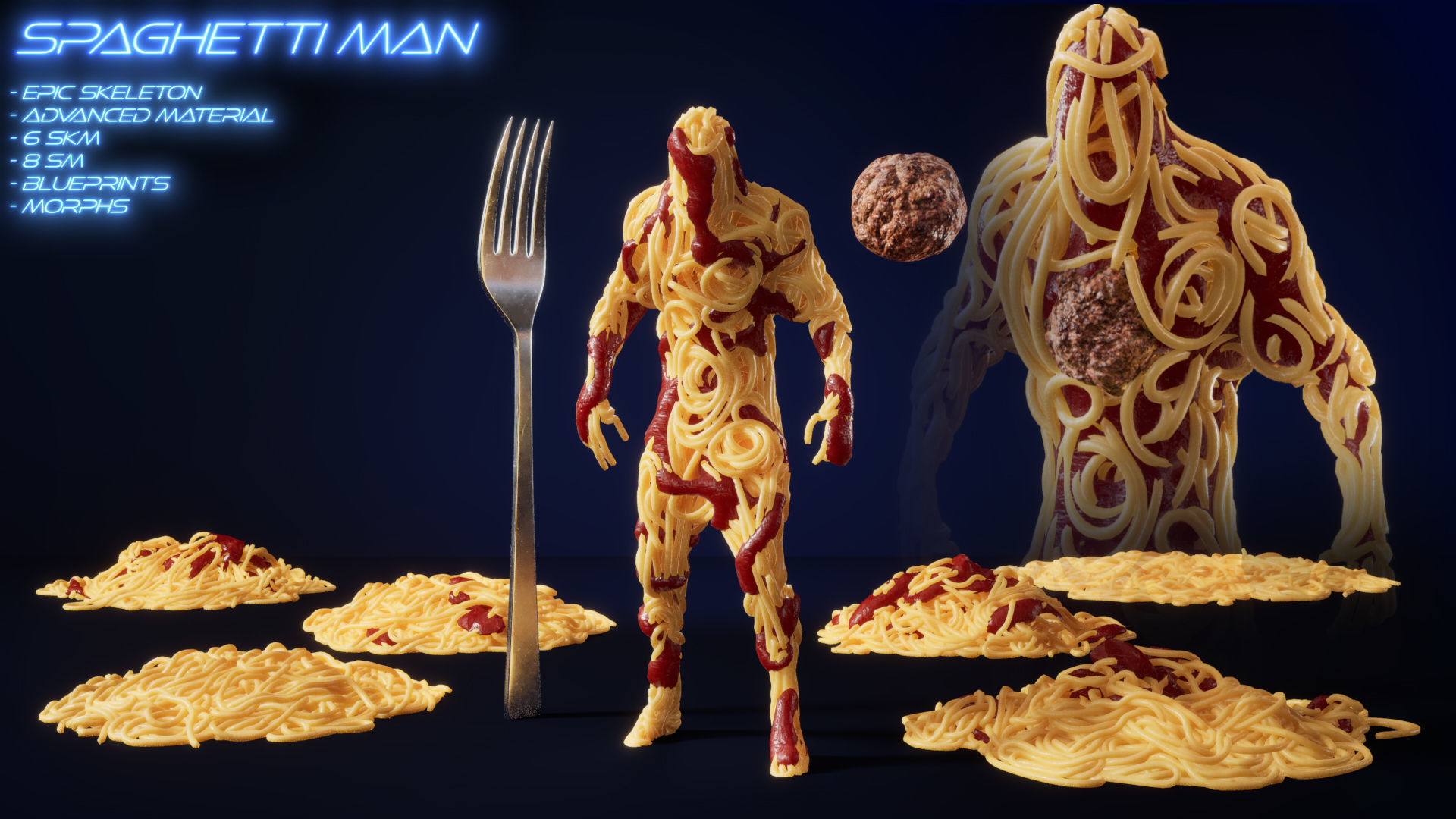 Spaghetti Man for UE Low-poly 3D model_3