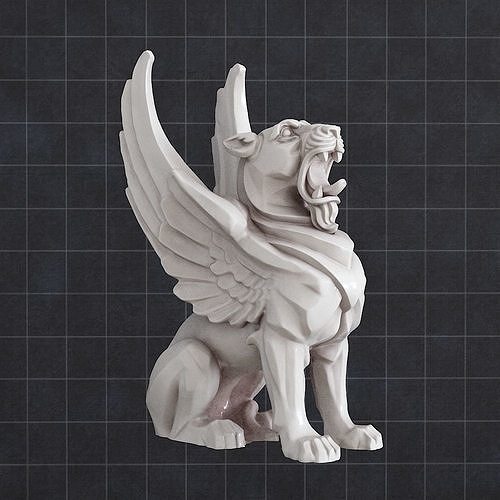 Lion sculpture wings 3D print model