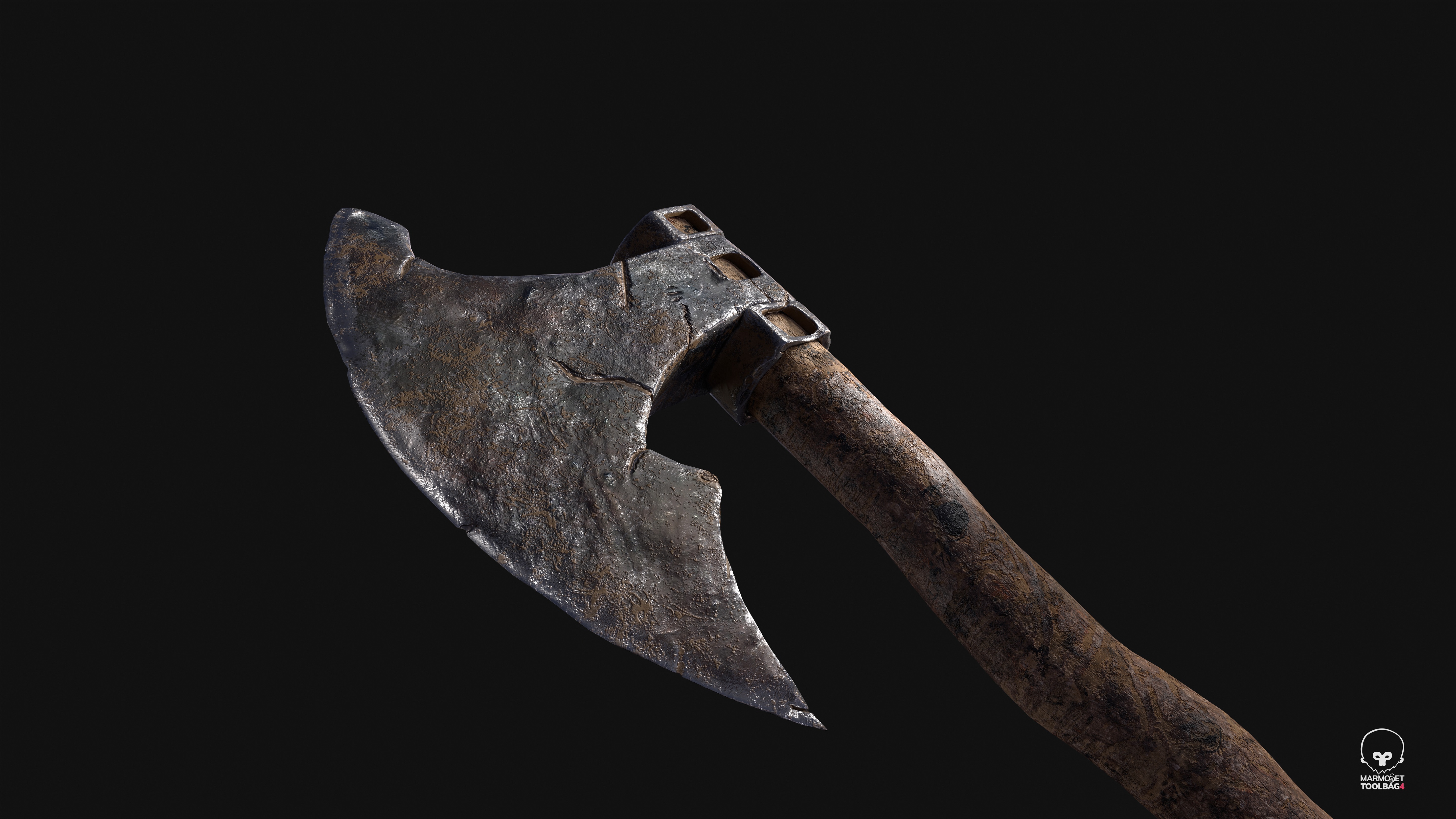 Old Axe Rusty Melee weapon Low-poly 3D model_2