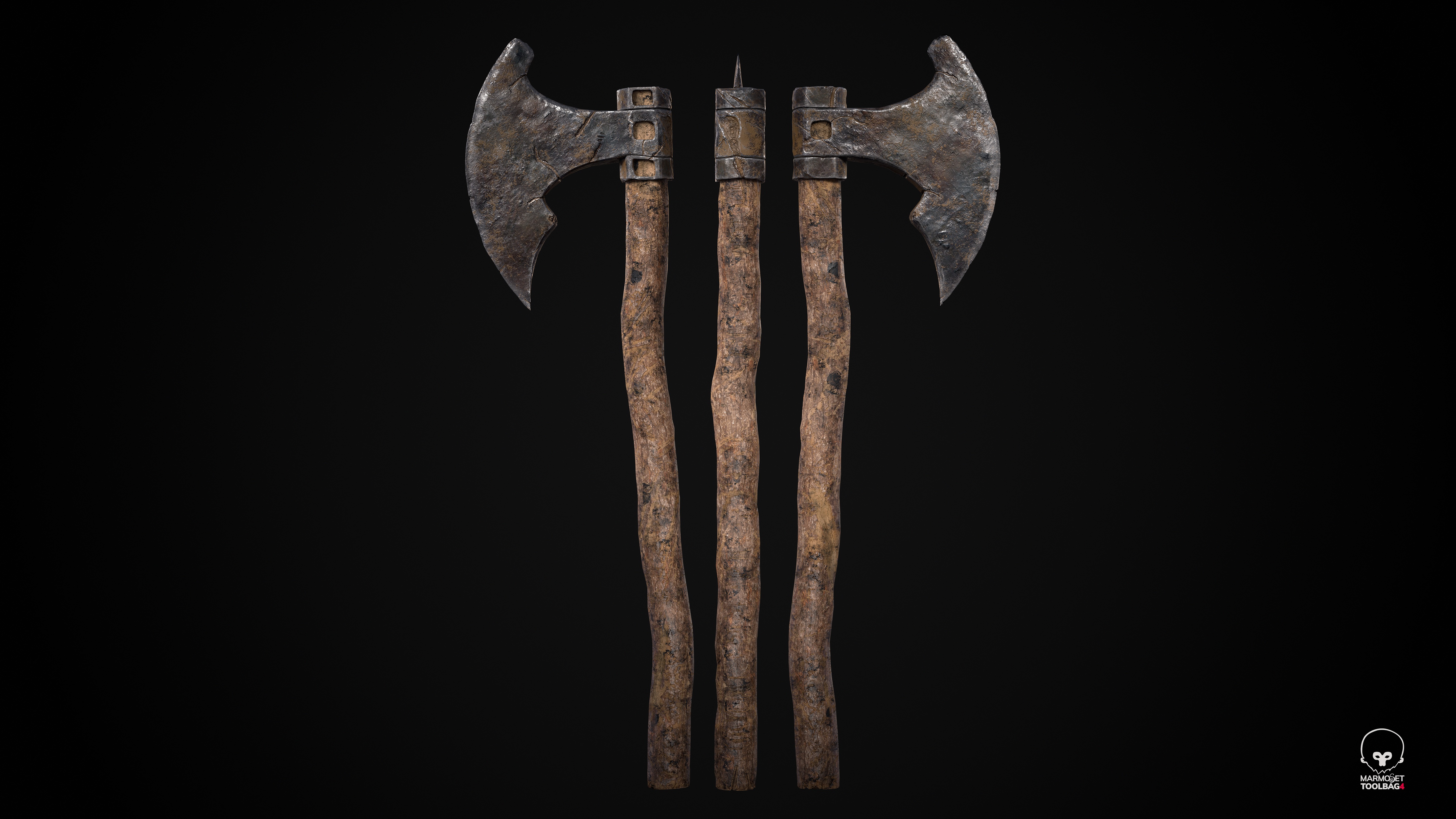 Old Axe Rusty Melee weapon Low-poly 3D model_7