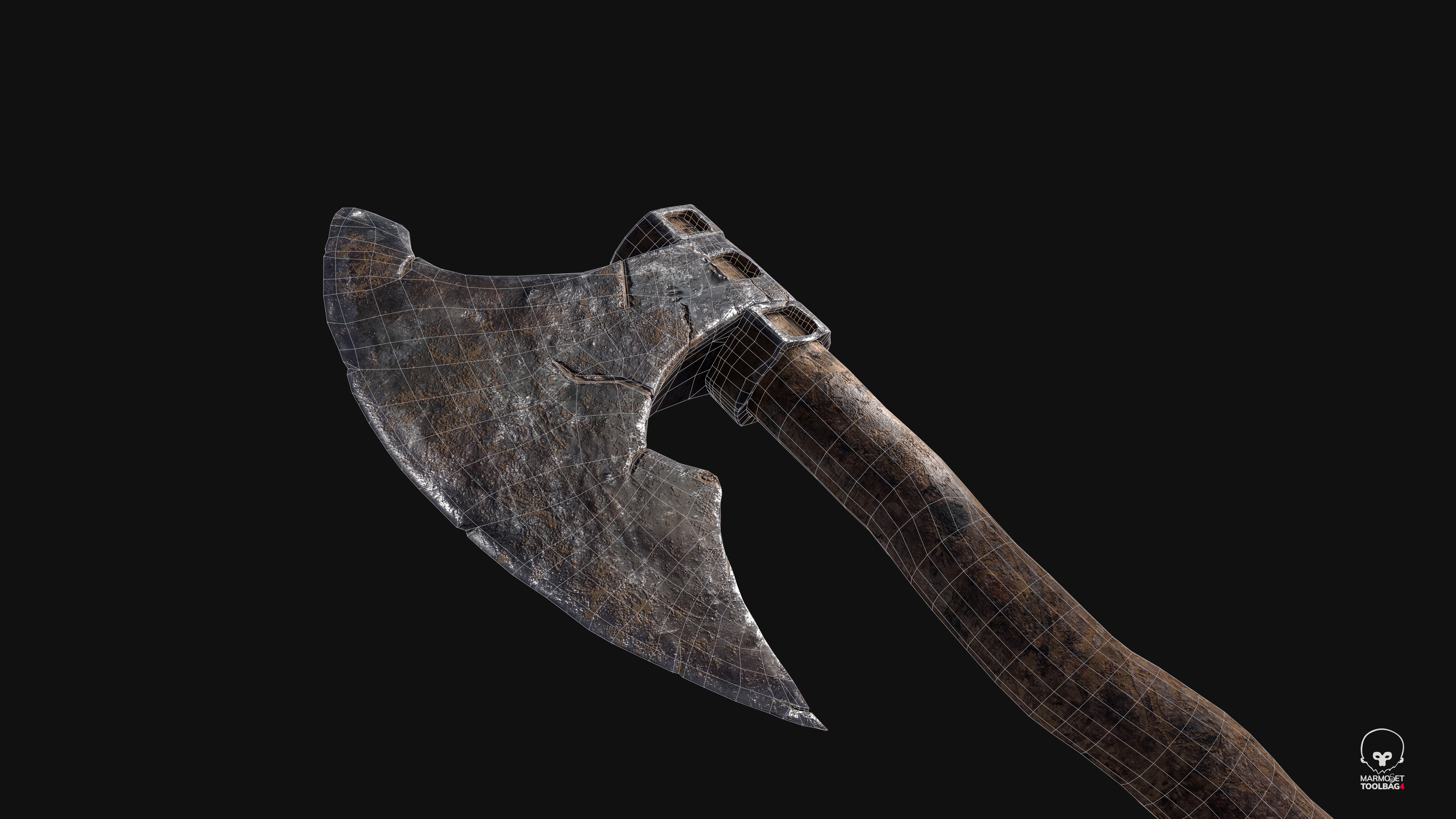 Old Axe Rusty Melee weapon Low-poly 3D model_3