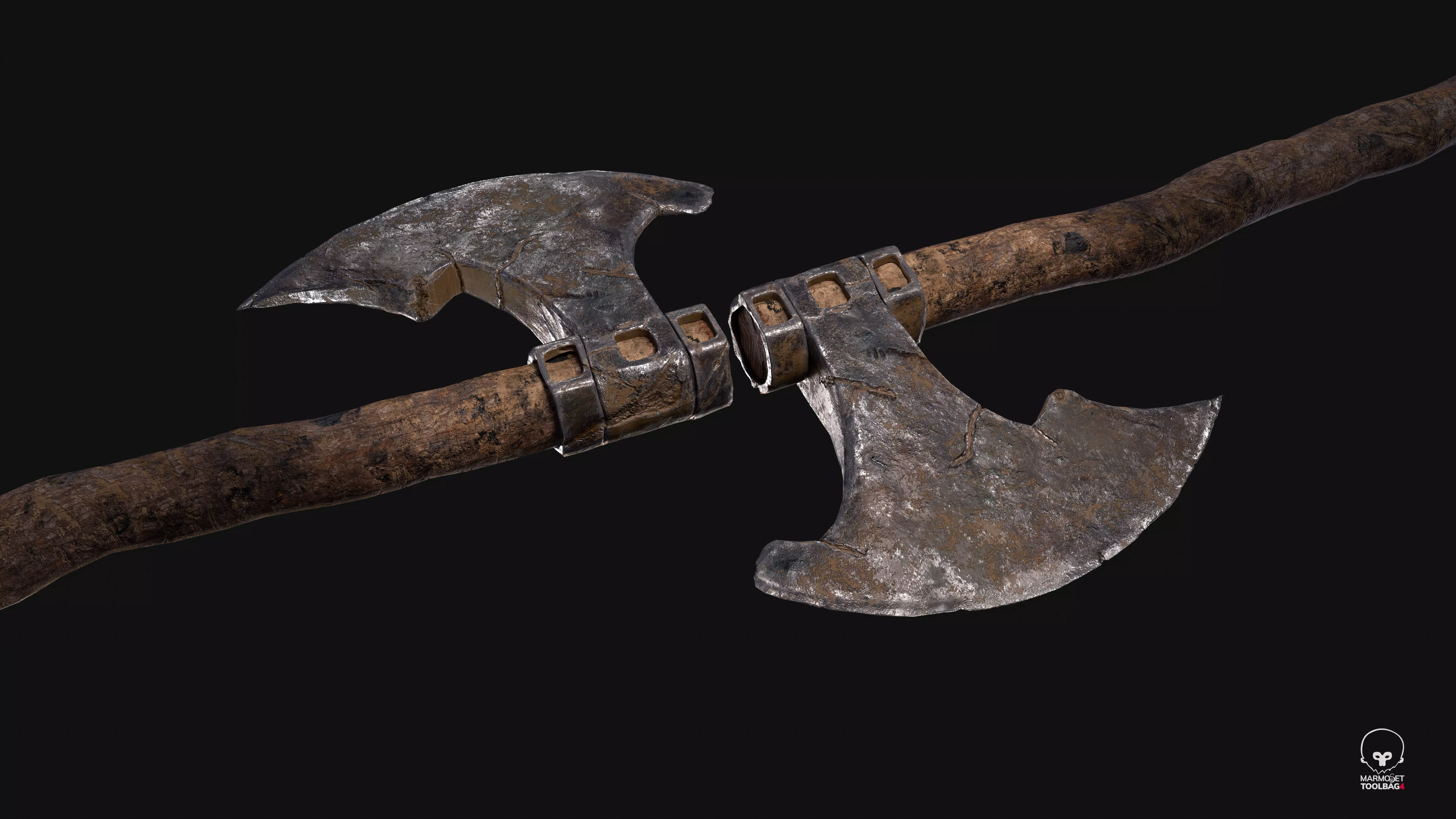 Old Axe Rusty Melee weapon Low-poly 3D model_0