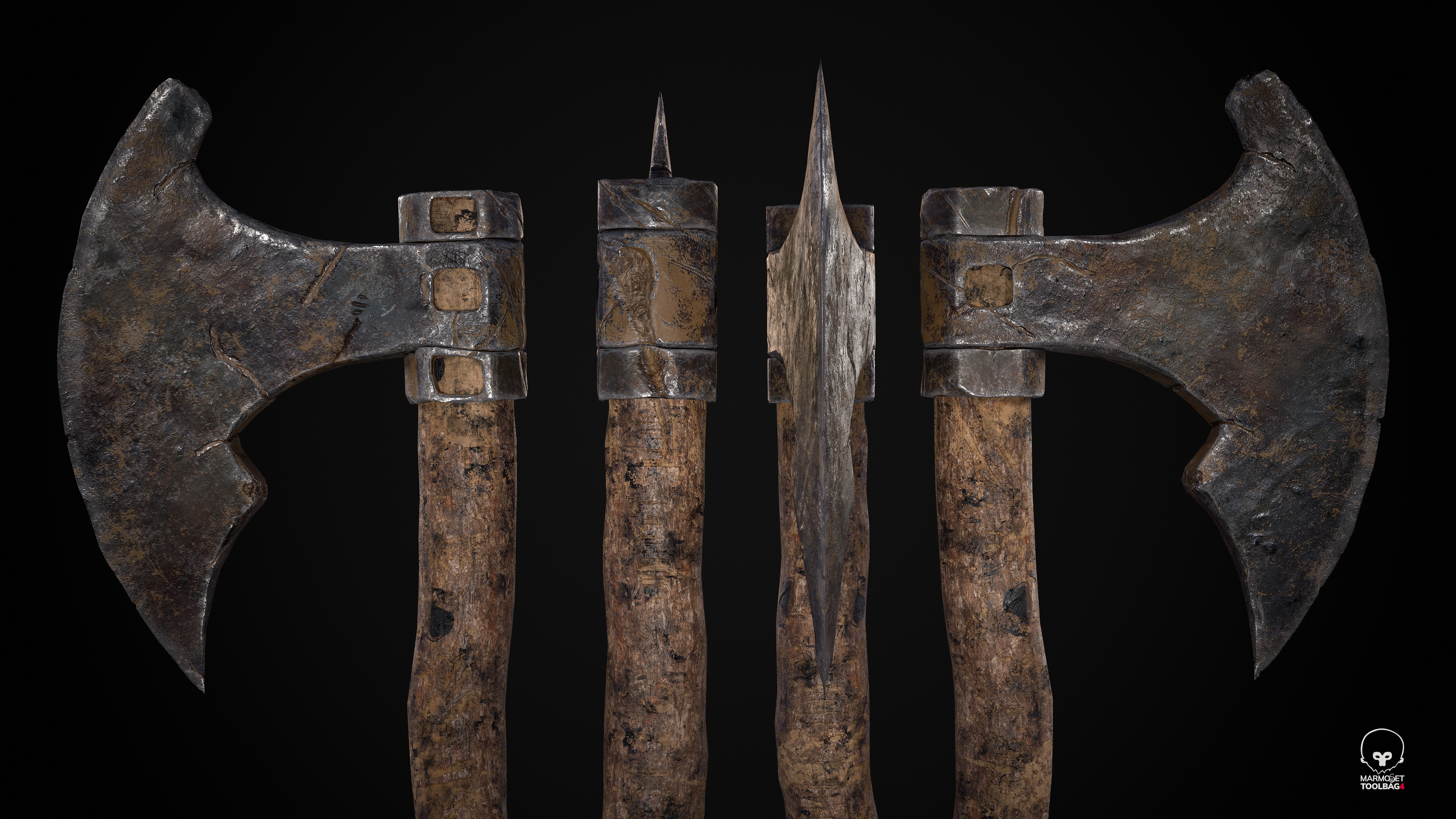 Old Axe Rusty Melee weapon Low-poly 3D model_6