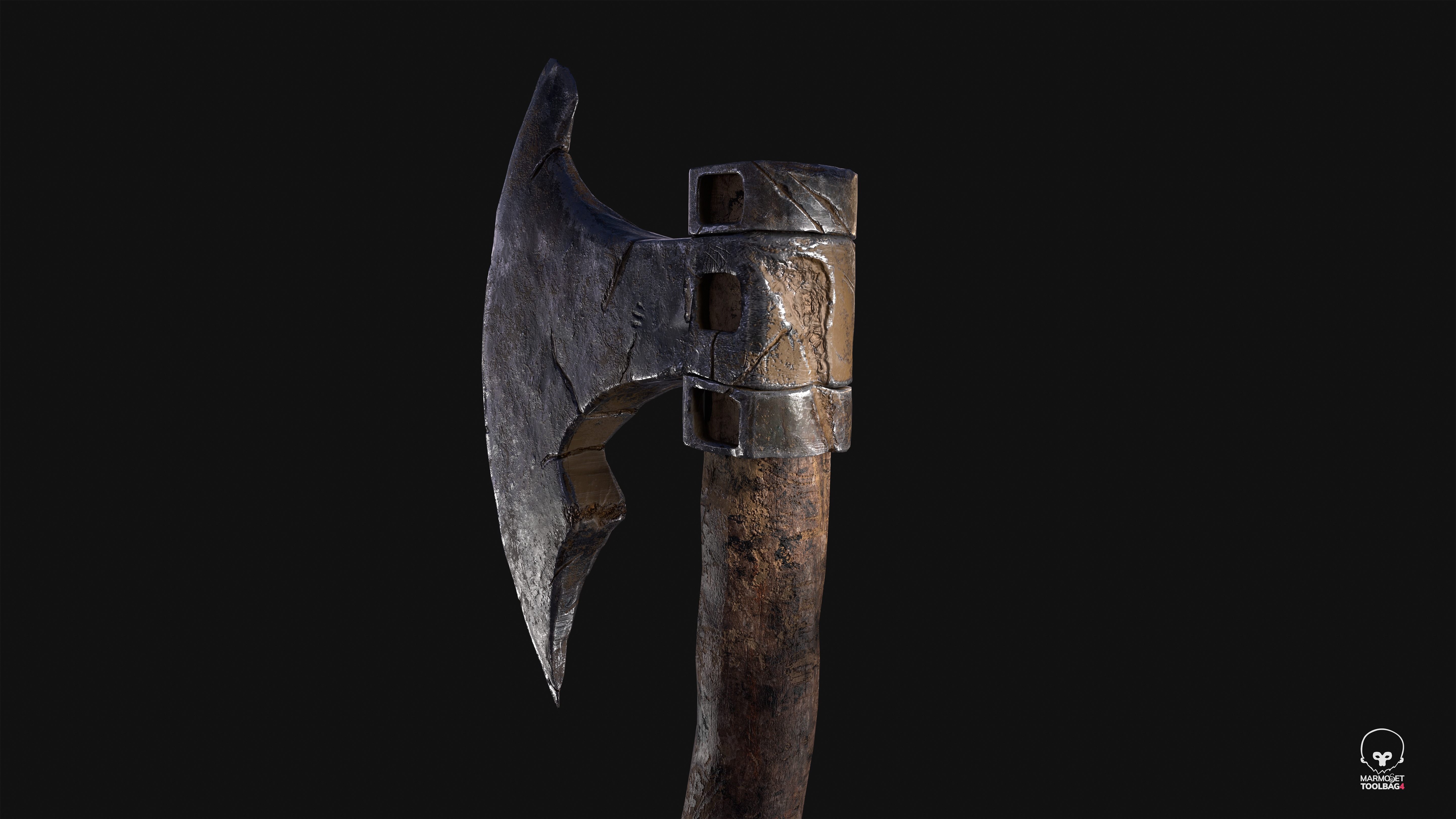 Old Axe Rusty Melee weapon Low-poly 3D model_4