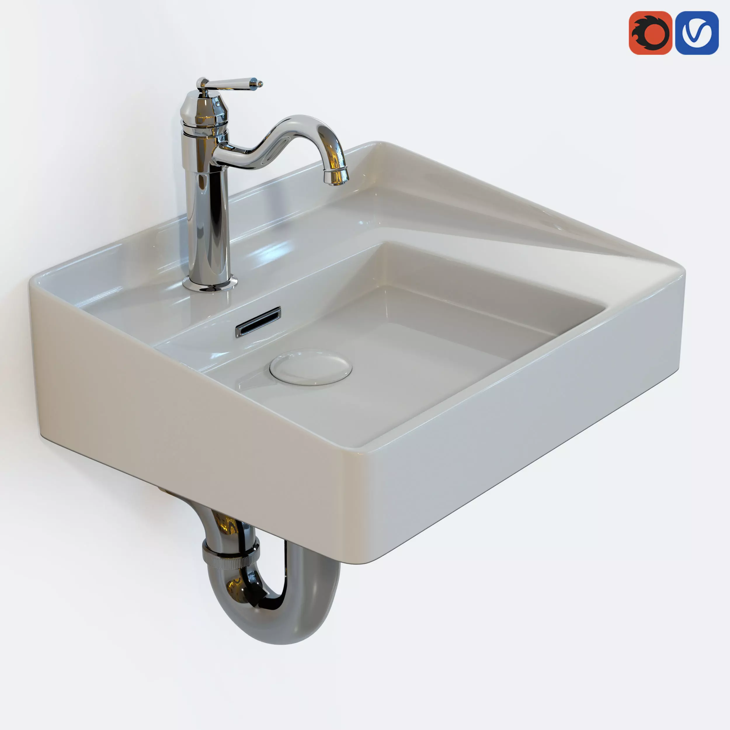 Adena Traditional Single Lever Handle Faucet and Arezzo Basin 3D model_0