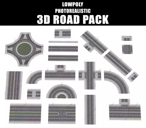 Lowpoly 3D Road Pack Low-poly 3D model