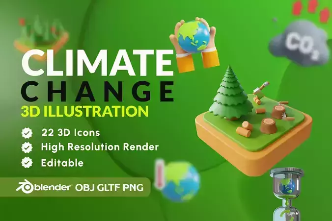 Climate Change Illustration 3D model