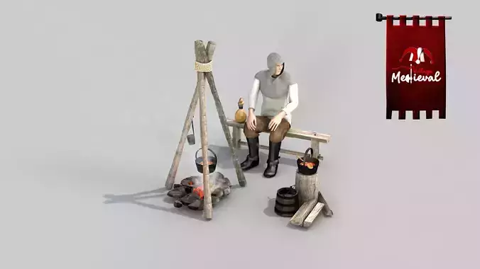 Medieval Bomfire Scenario 3D model