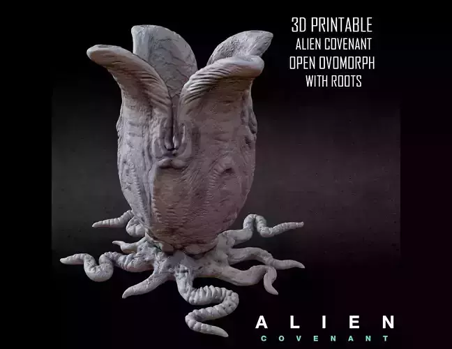 3D PRINTABLE ALIEN COVENANT OPEN EGG WITH ROOTS 3D print model