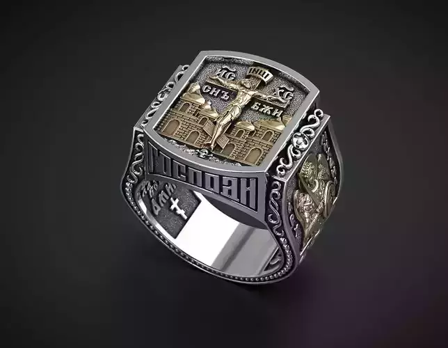 A MALE ORTHODOX RING WITH A CRUCIFIX AND IMAGES OF SAINTS 3D print model