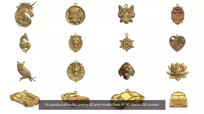 50 pendant printable jewelry 3D print model Pack 01 3D Model 3D Model Collection