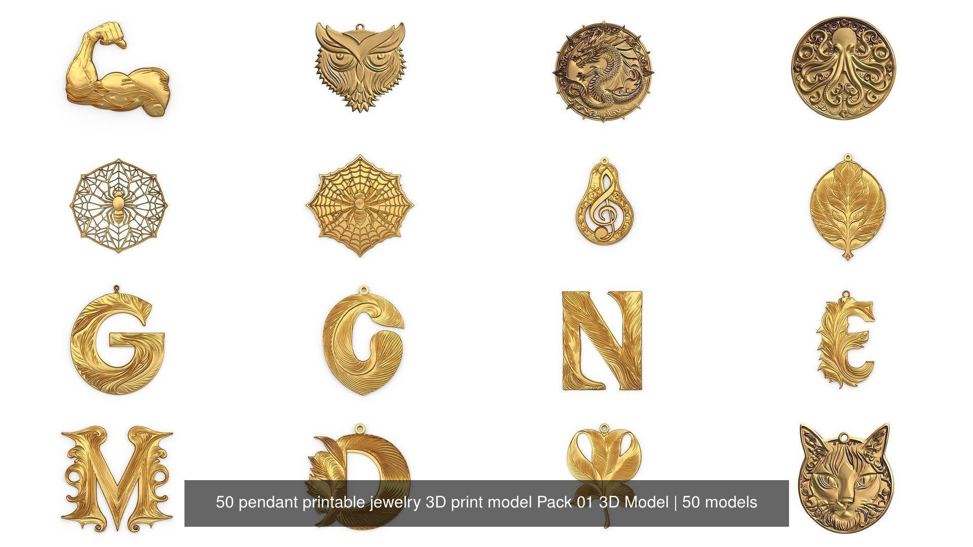 50 pendant printable jewelry 3D print model Pack 01 3D Model 3D Model Collection_4