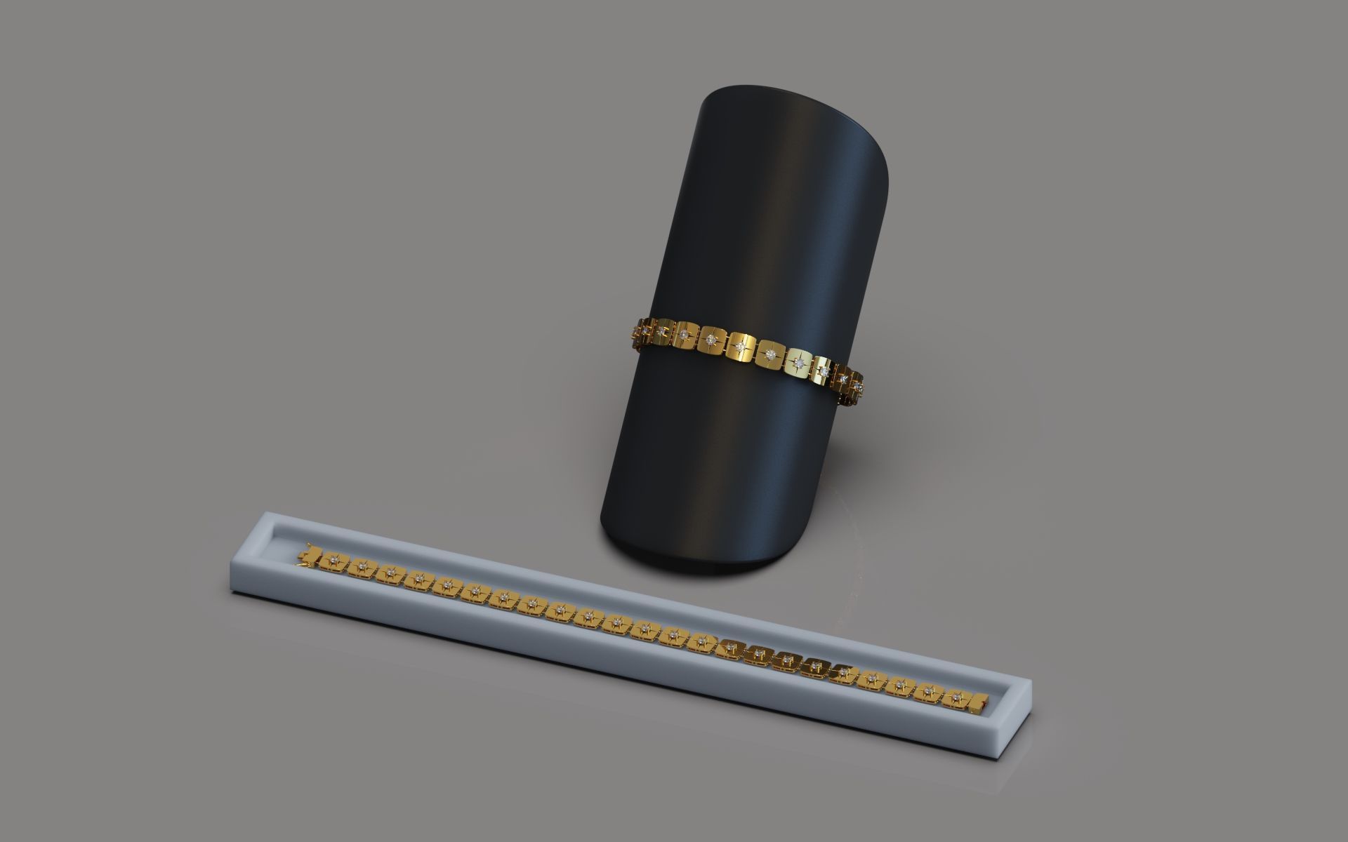  bracelet in gold or silver round stone 3D model_2