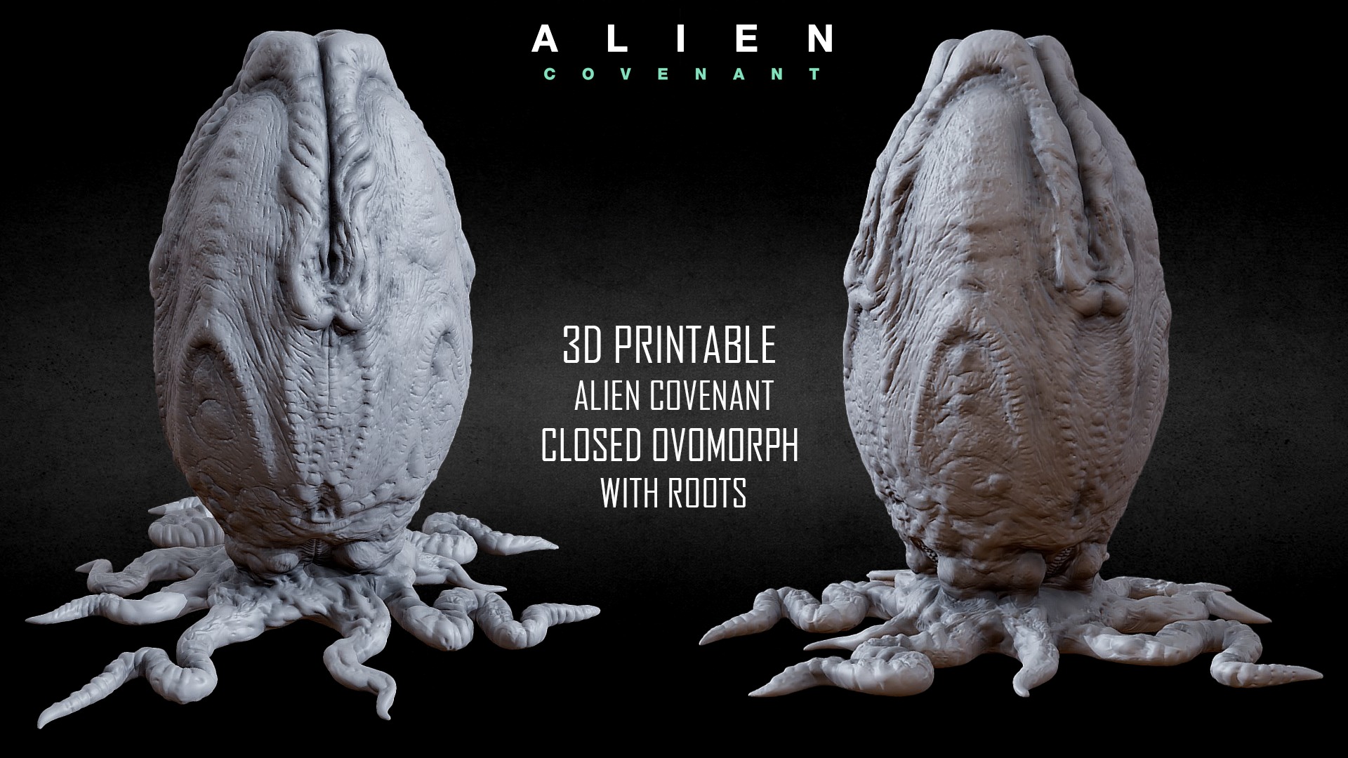 3D PRINTABLE ALIEN COVENANT OPEN AND CLOSED EGGS WITH ROOTS 3D print model_1