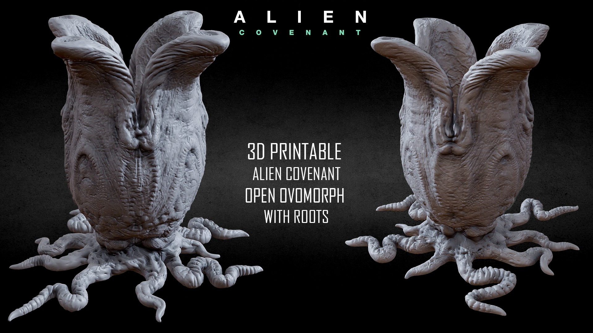 3D PRINTABLE ALIEN COVENANT OPEN AND CLOSED EGGS WITH ROOTS 3D print model_2