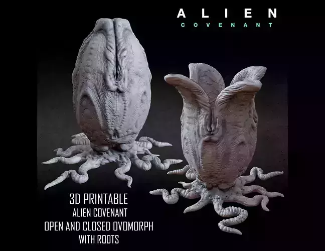 3D PRINTABLE ALIEN COVENANT OPEN AND CLOSED EGGS WITH ROOTS 3D print model