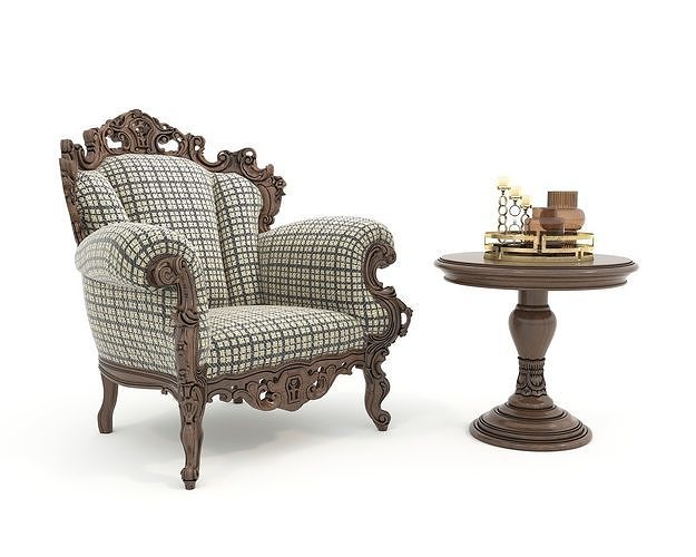 Classic European Style Coffee Table and Armchair 25 3D model
