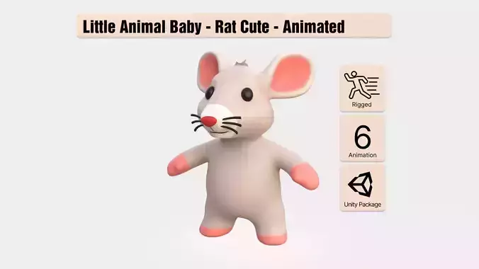 Little animal baby - Rat cute - Animated Low-poly 3D model