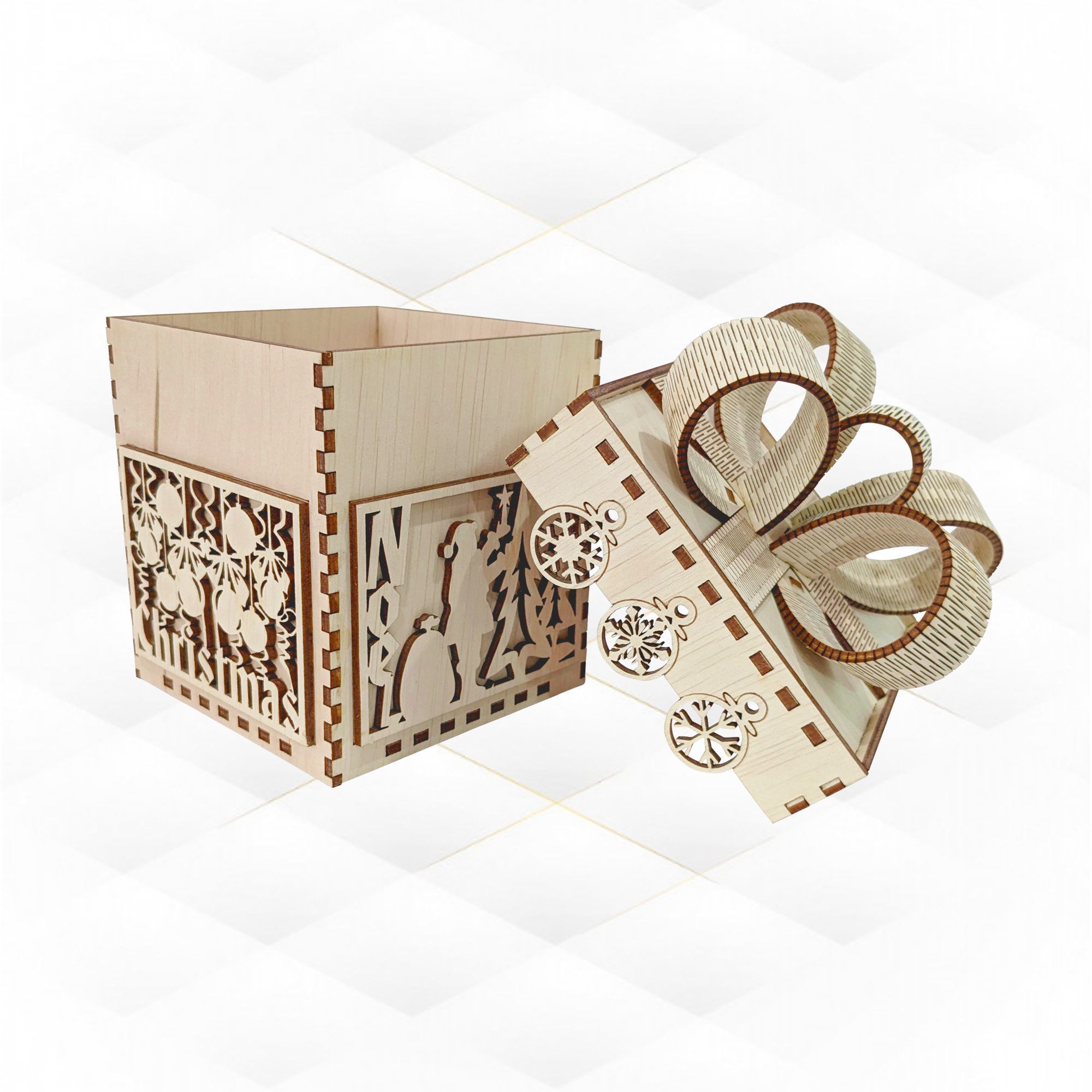 Christmas gift Box Bow laser cutting design 3D print model_2