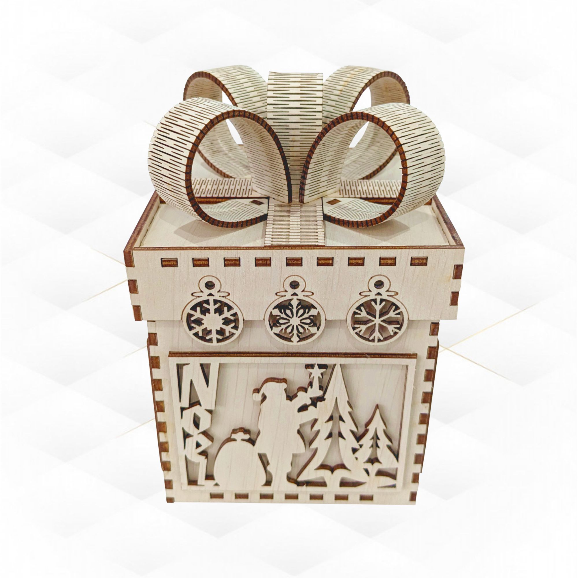 Christmas gift Box Bow laser cutting design 3D print model_4