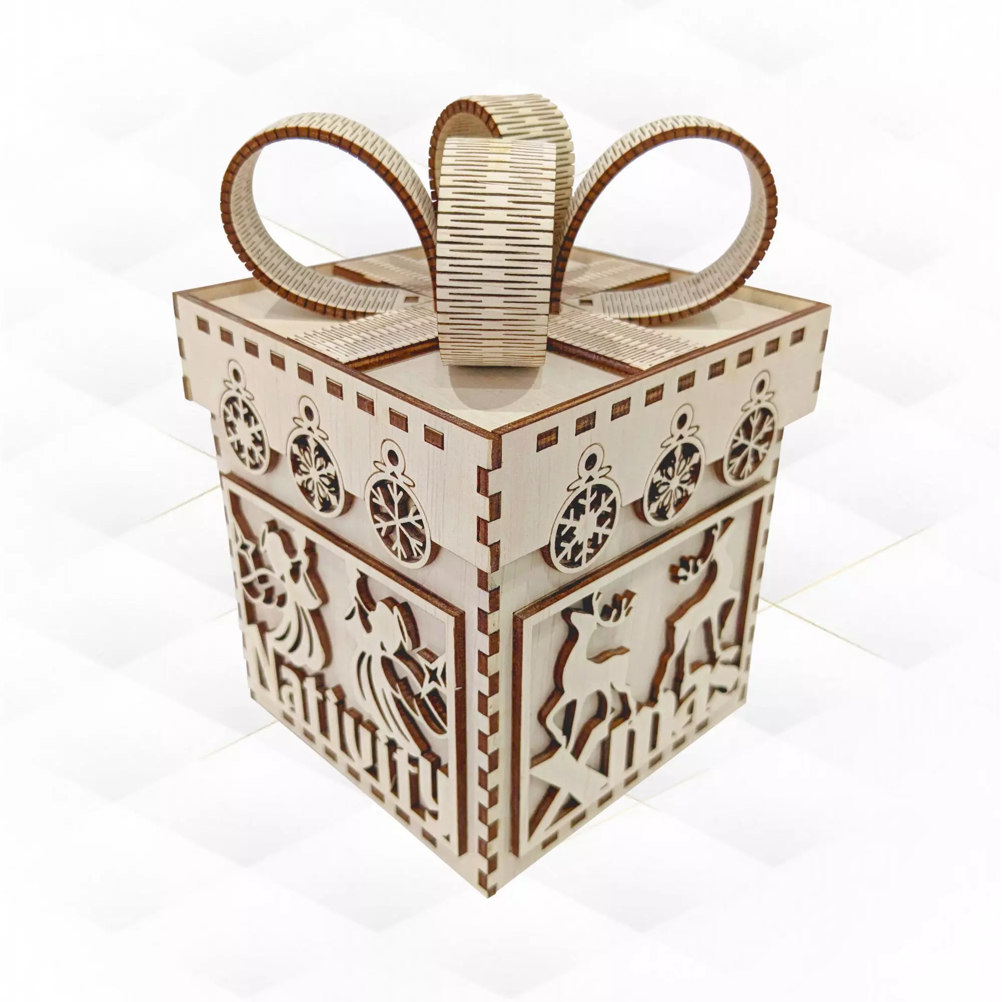 Christmas gift Box Bow laser cutting design 3D print model_0